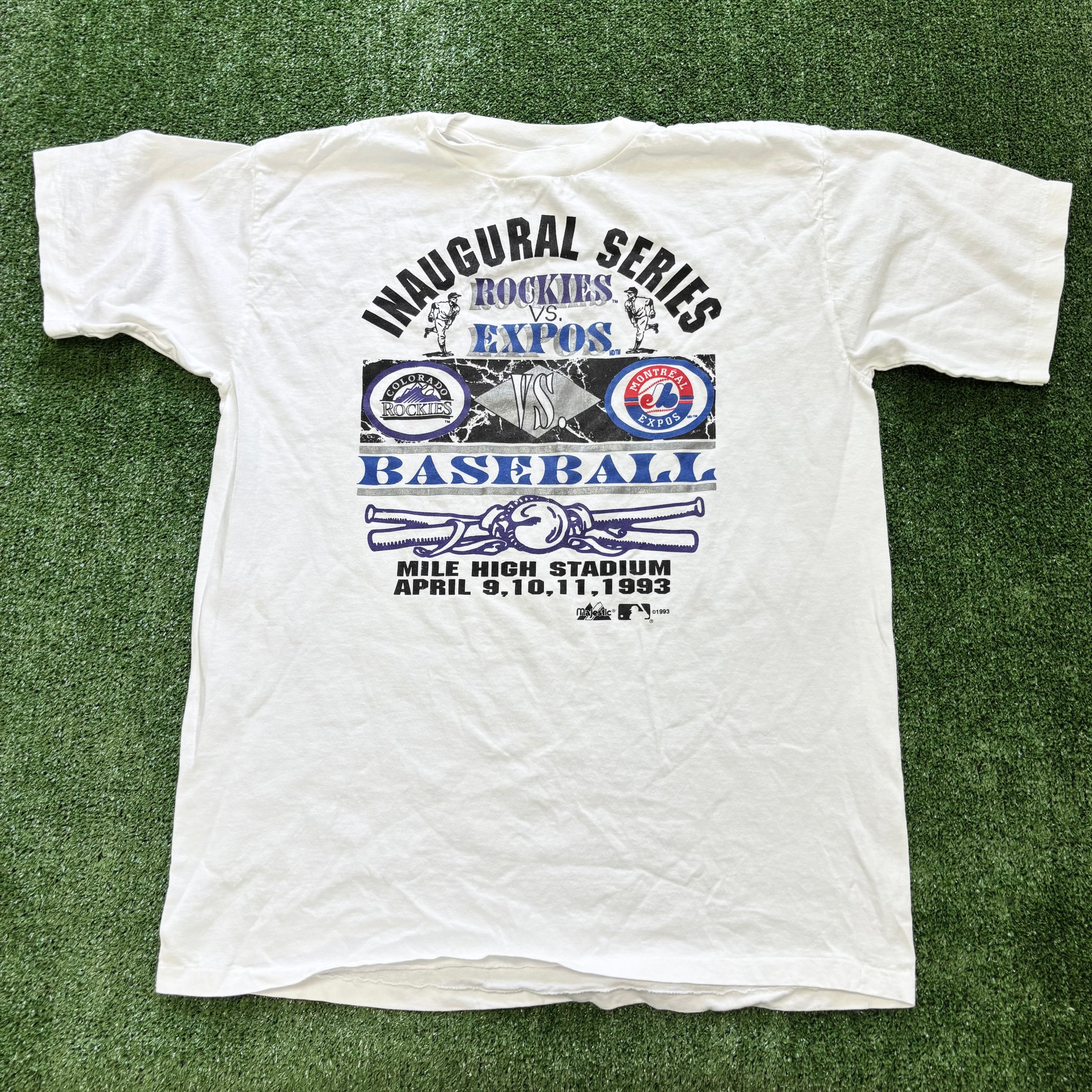 Vintage T Shirt Mens Large White Single Stitch Graphic Print 90s Baseball (E)