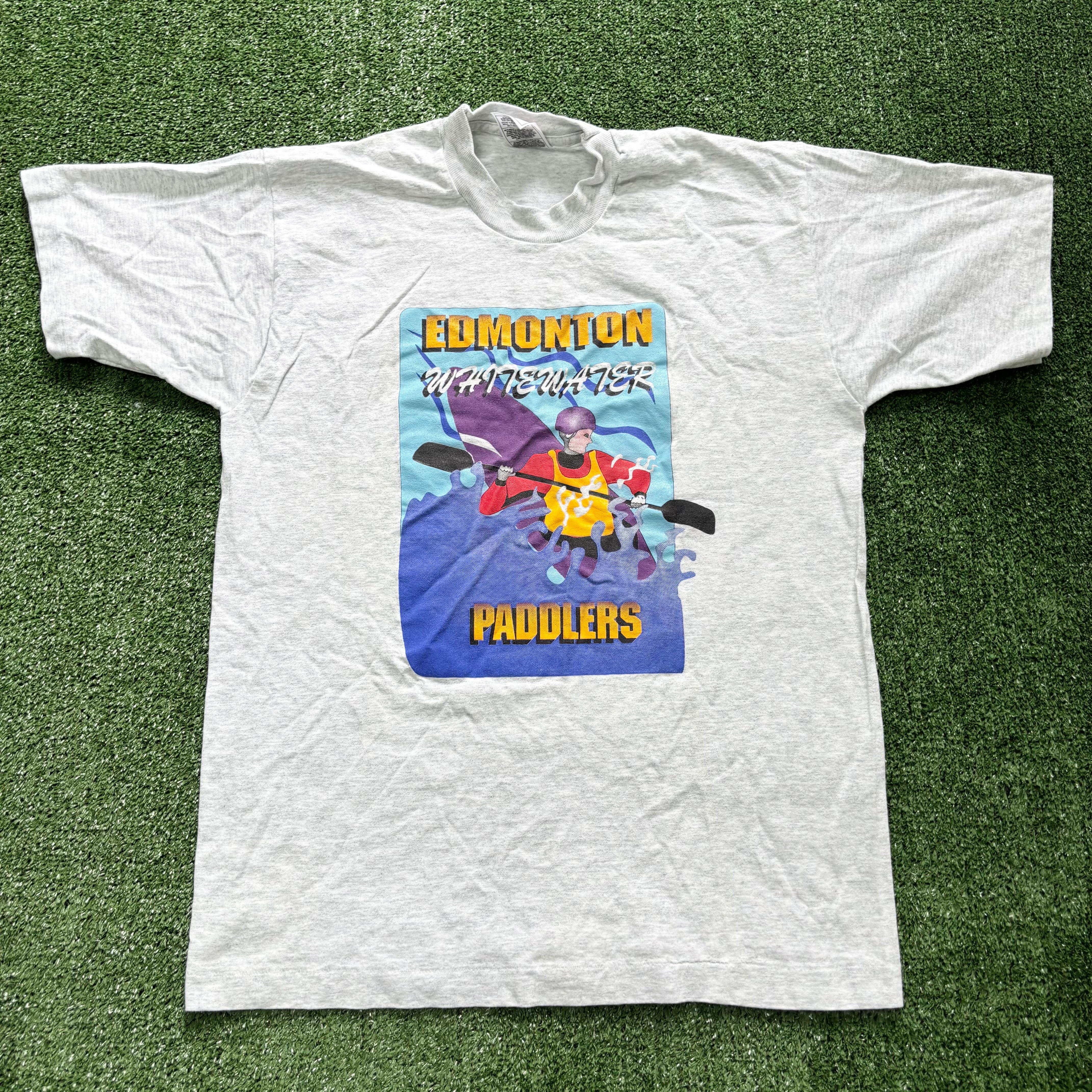 Vintage T Shirt Mens Medium Grey Single Stitch Graphic Print 90s USA (E)