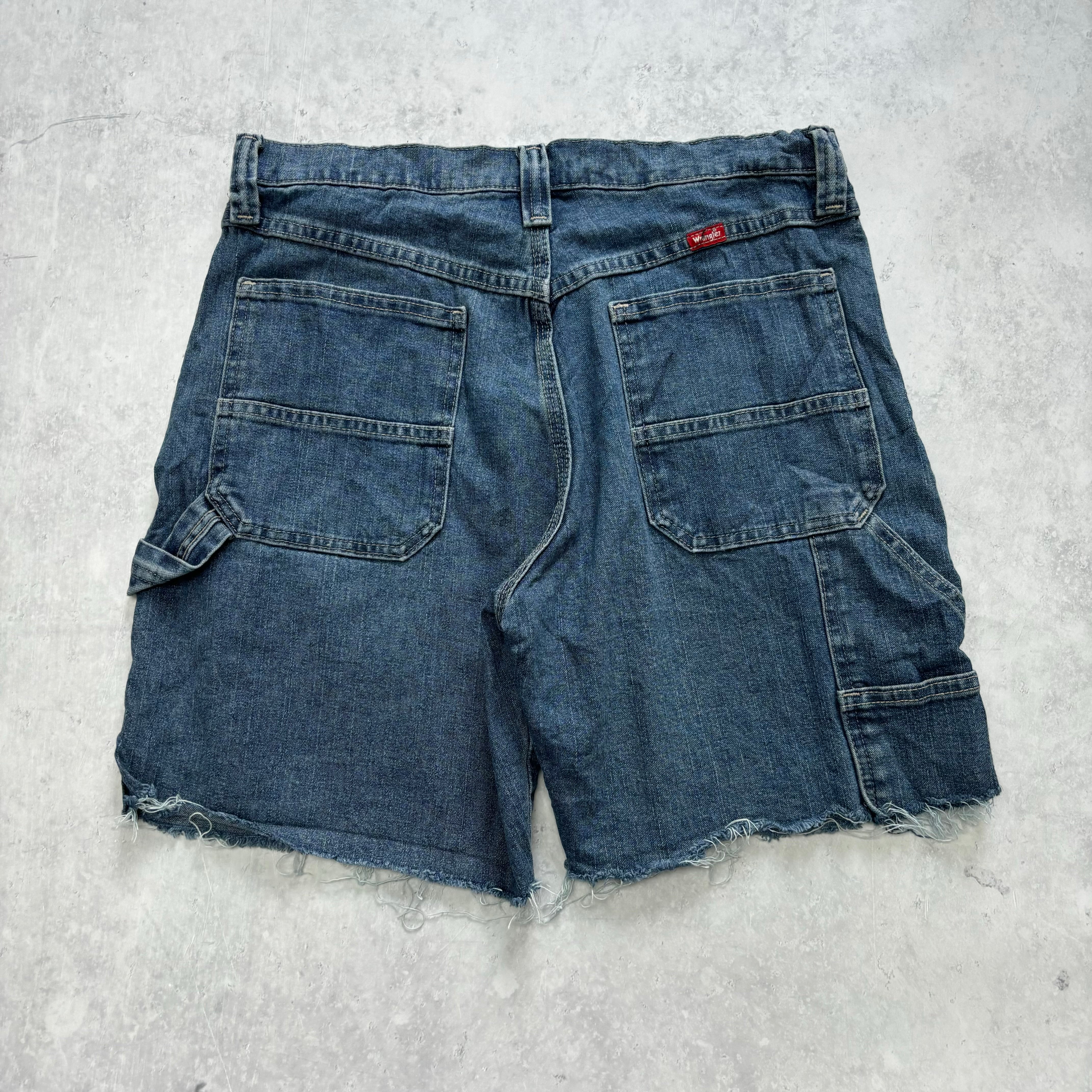 Vintage Wrangler Jorts W32 Mens Denim Shorts Mid Blue Baggy Relaxed Carpenter