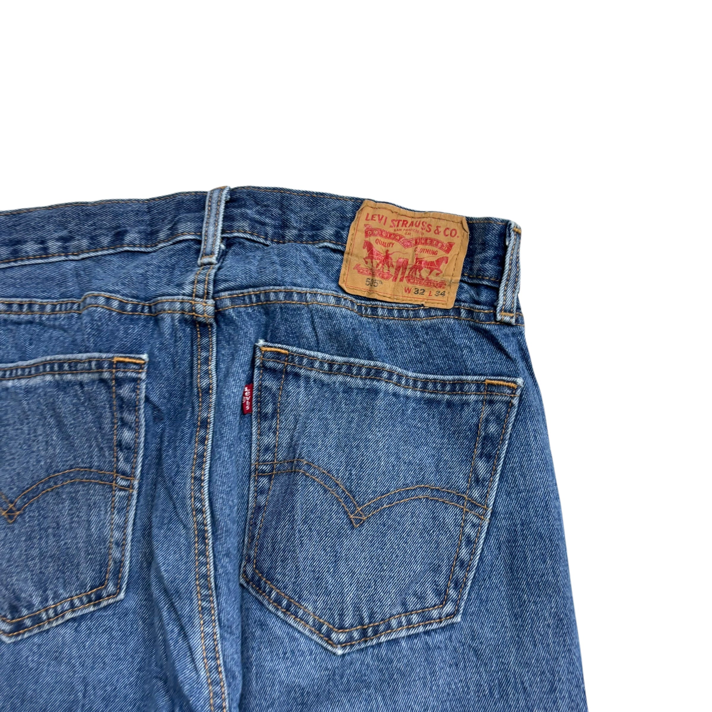 Levis 505 Jeans W32 L34 Mens Mid Blue Regular Straight Fit Denim