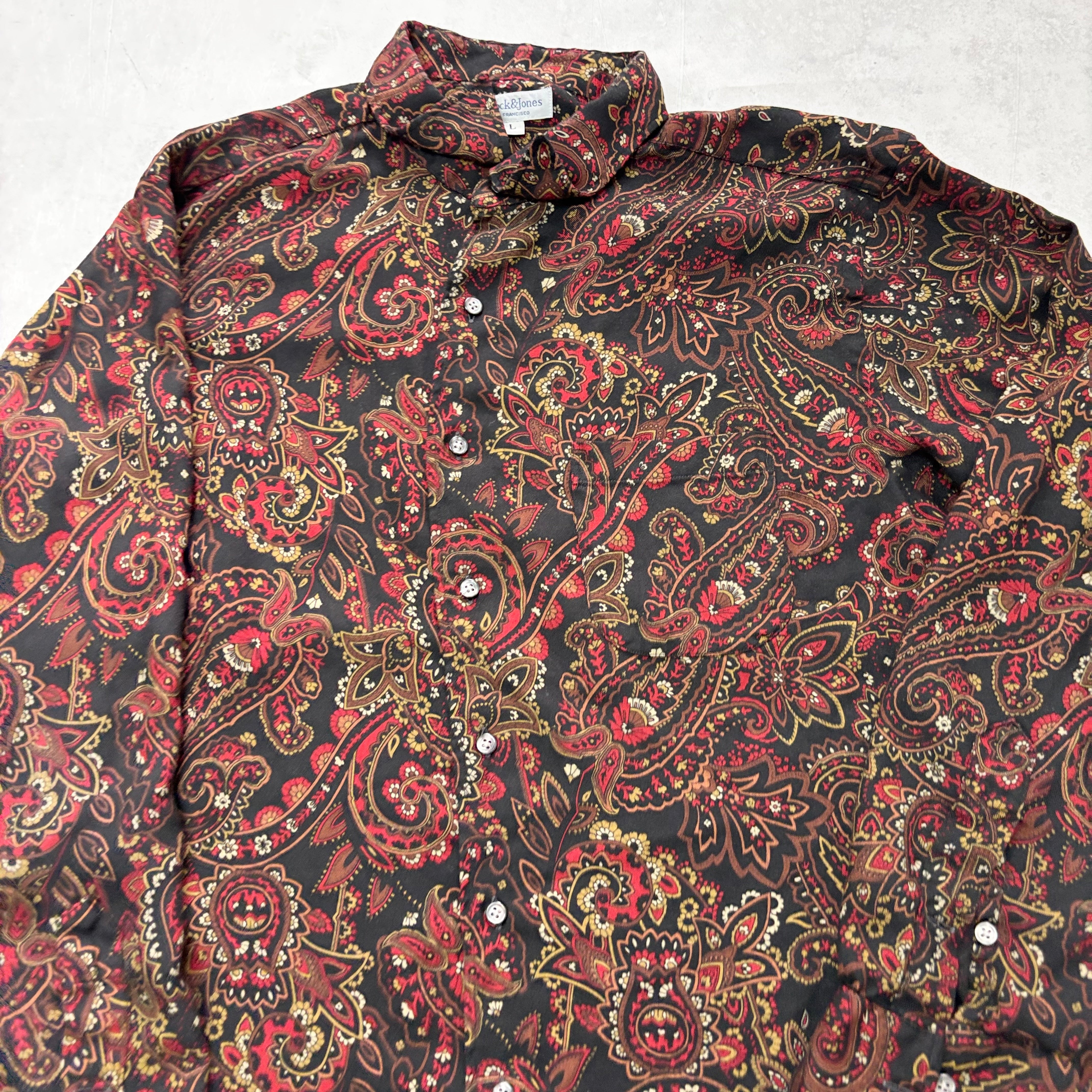 Mens Patterned Shirt Large Abstract Print Long Sleeve Rayon (E)