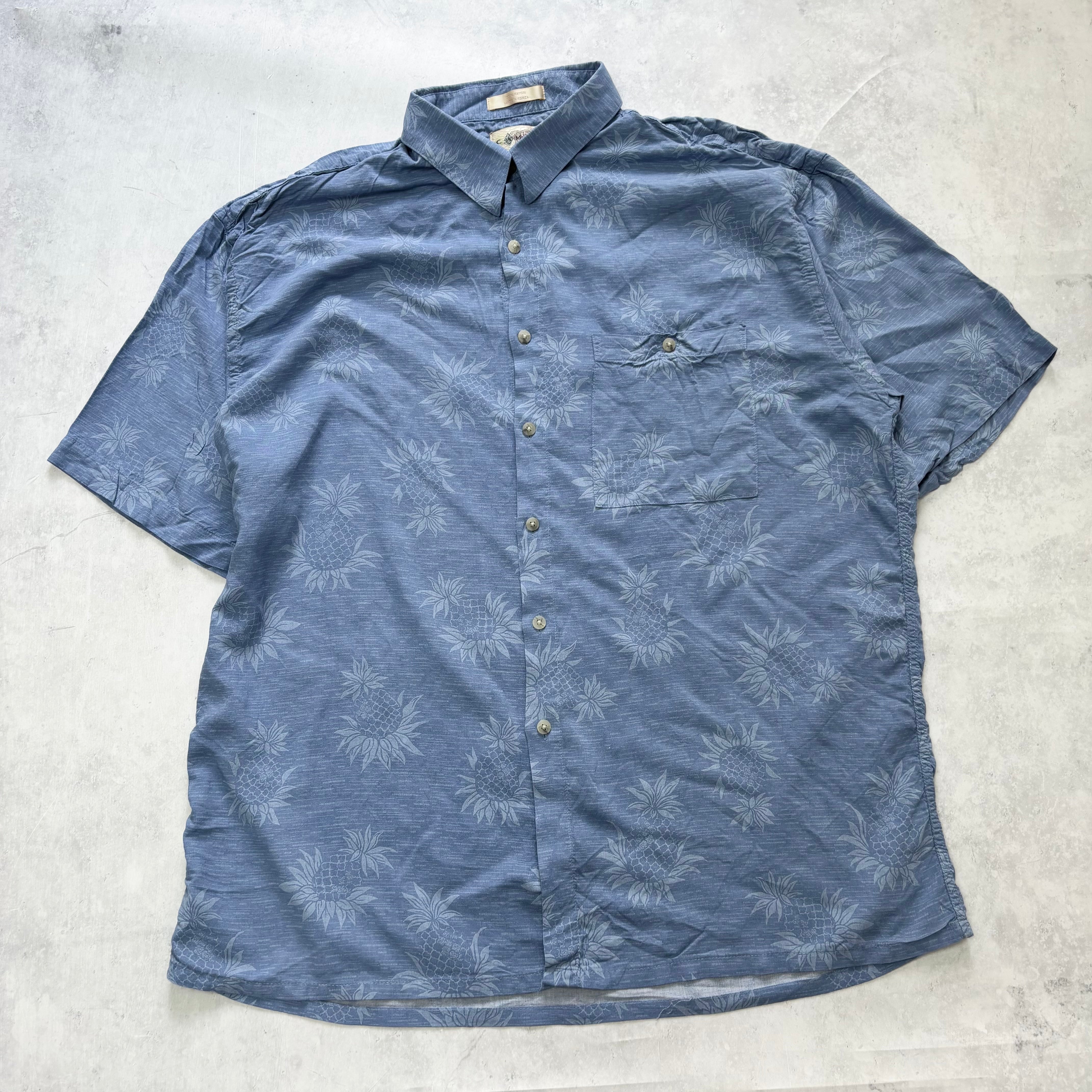 Vintage Hawaiian Shirt Mens XL Blue Floral Aloha Short Sleeve Rayon (E)