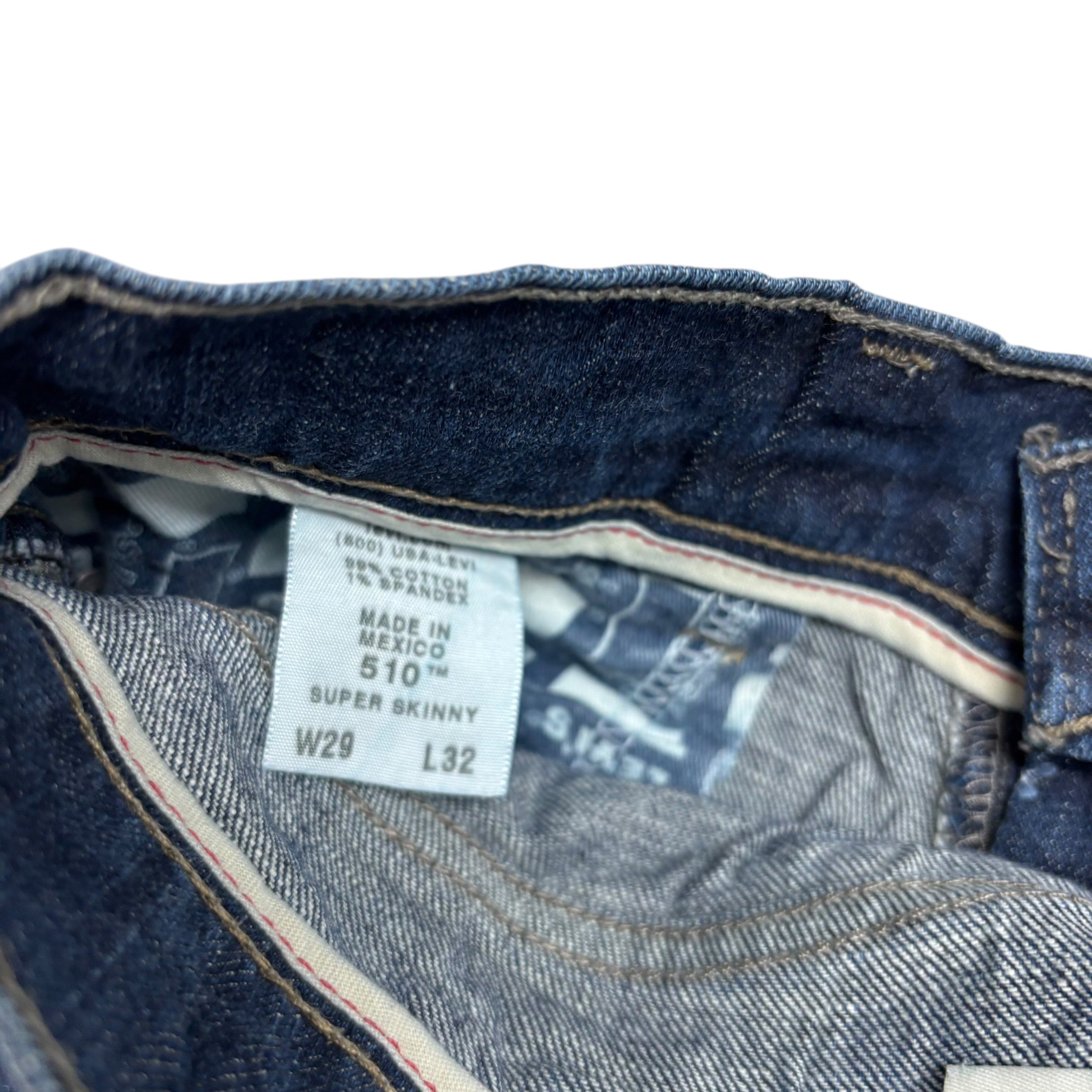 Levis 510 Jeans W29 L32 Mens Dark Blue Skinny Fit Vintage Denim (E)