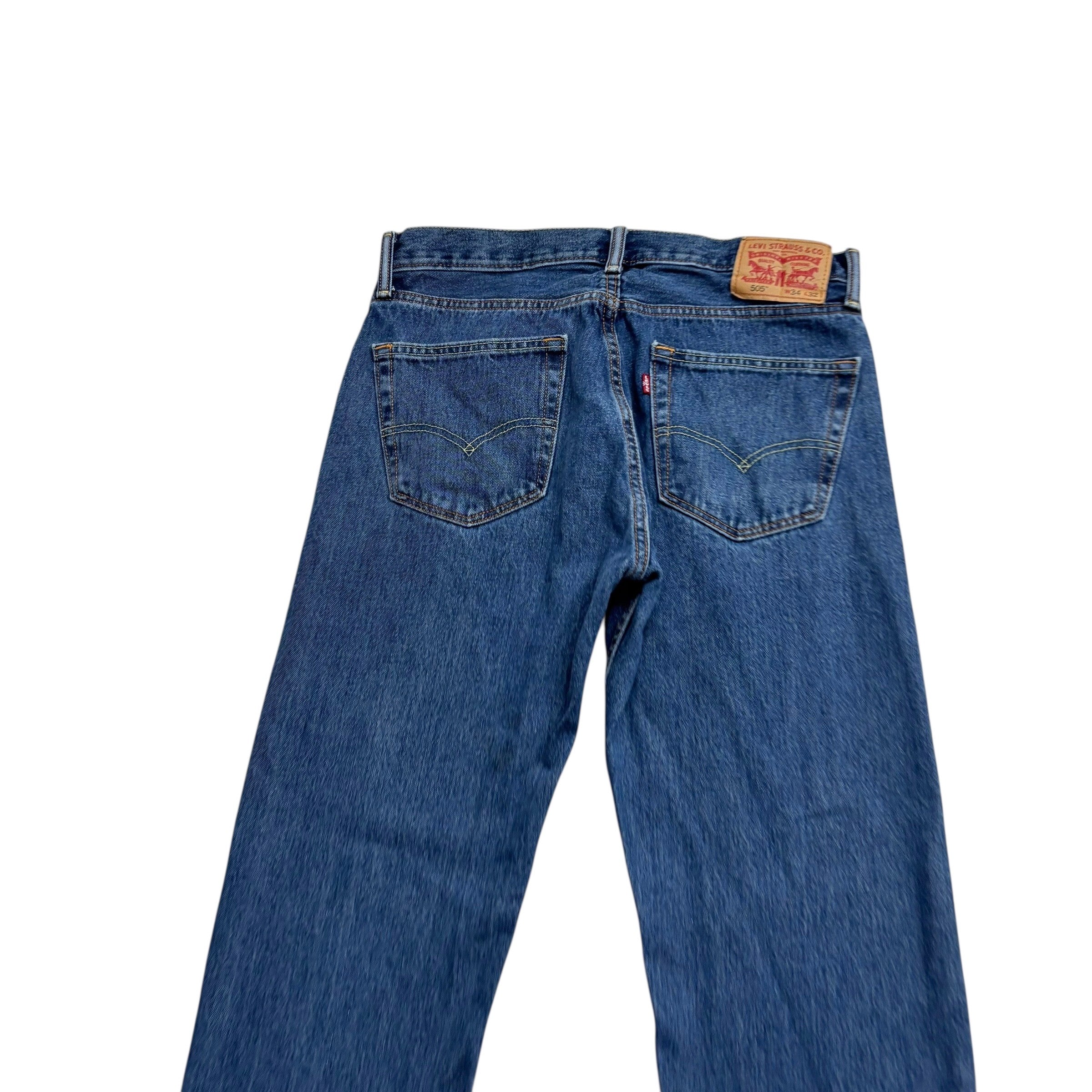 Levis 505 Jeans W34 L32 Mens Mid Blue Regular Straight Fit Denim (E)