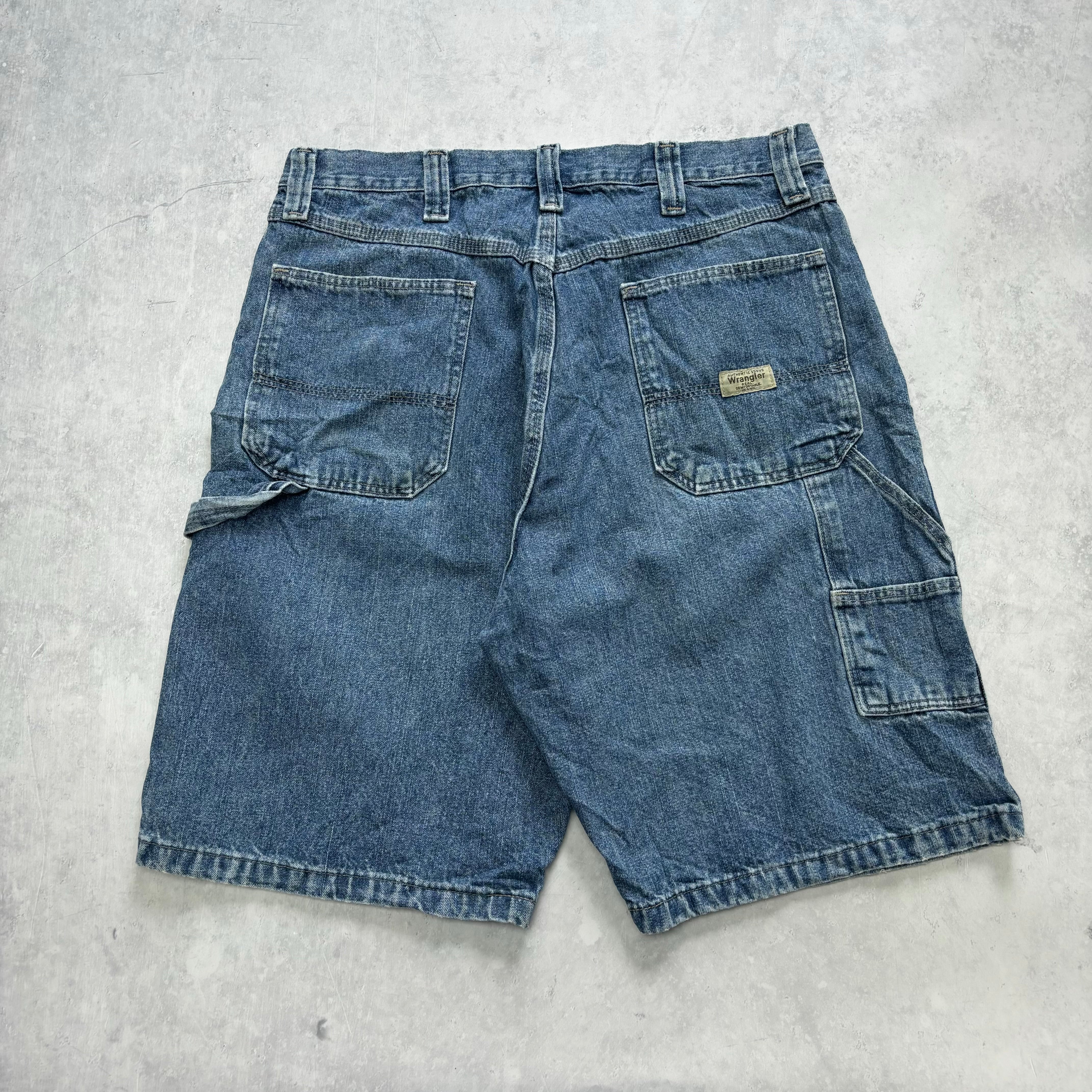 Vintage Wrangler Jorts W34 Mens Denim Shorts Mid Blue Baggy Relaxed Carpenter