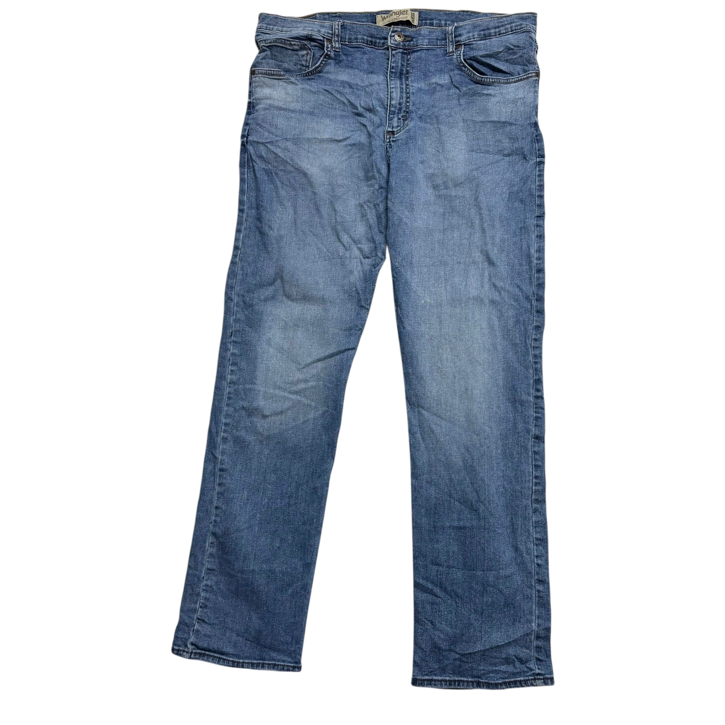 Wrangler Jeans W38 L32 Mens Mid Blue Slim Straight Fit Stretch Denim (E)