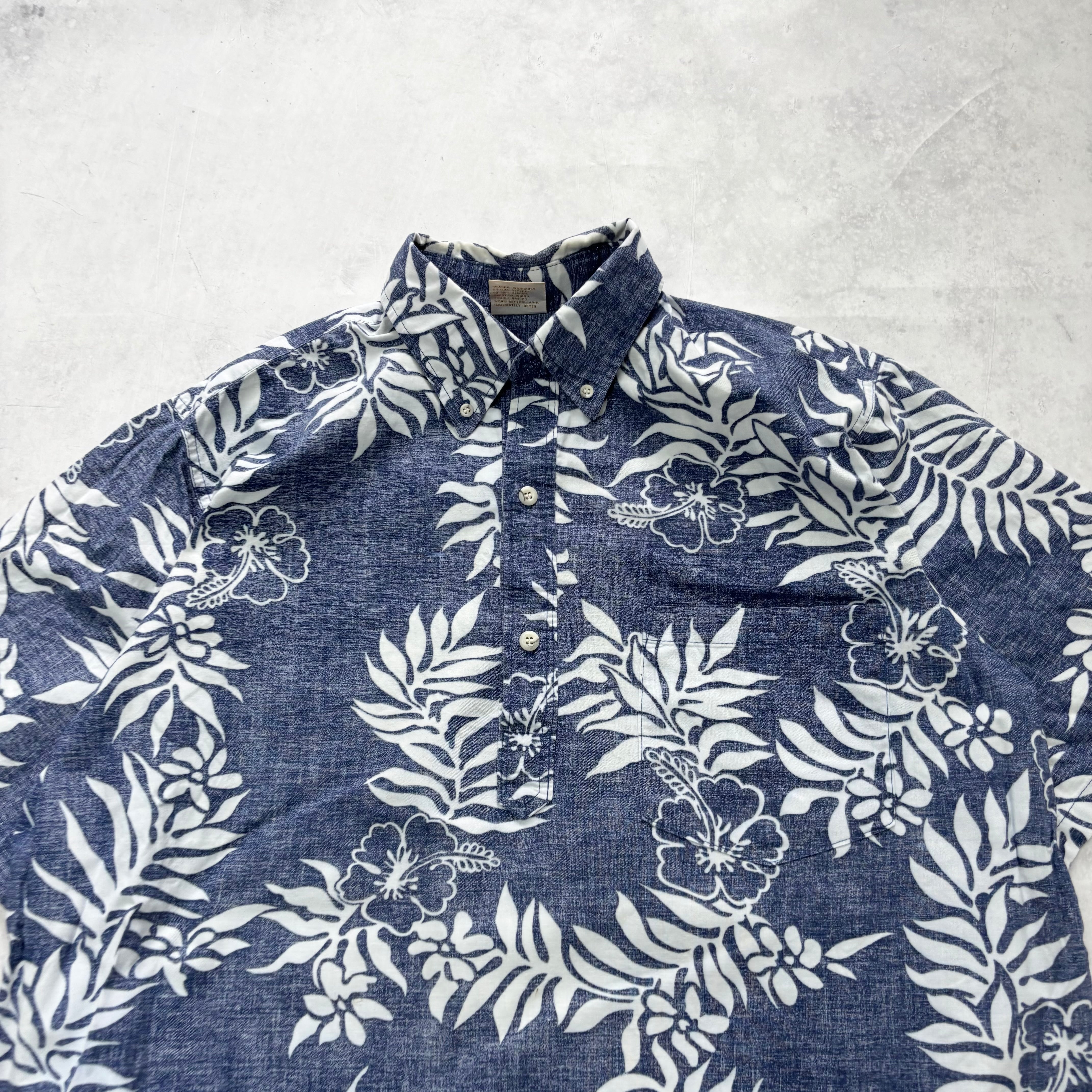 Vintage Hawaiian Shirt Mens XL Blue Floral Aloha Short Sleeve Cotton (E)