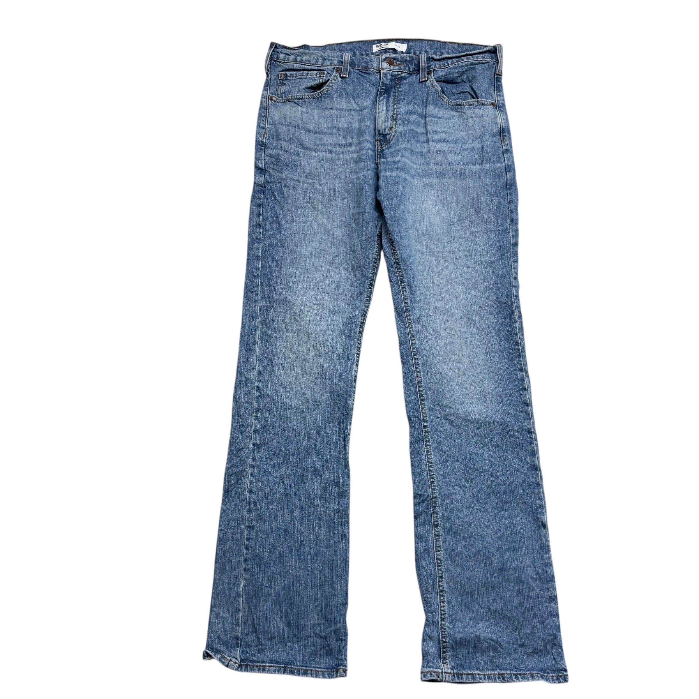 Levis Signature Jeans W34 L34 Mens Mid Blue Regular Bootcut Fit Stretch Denim (E)
