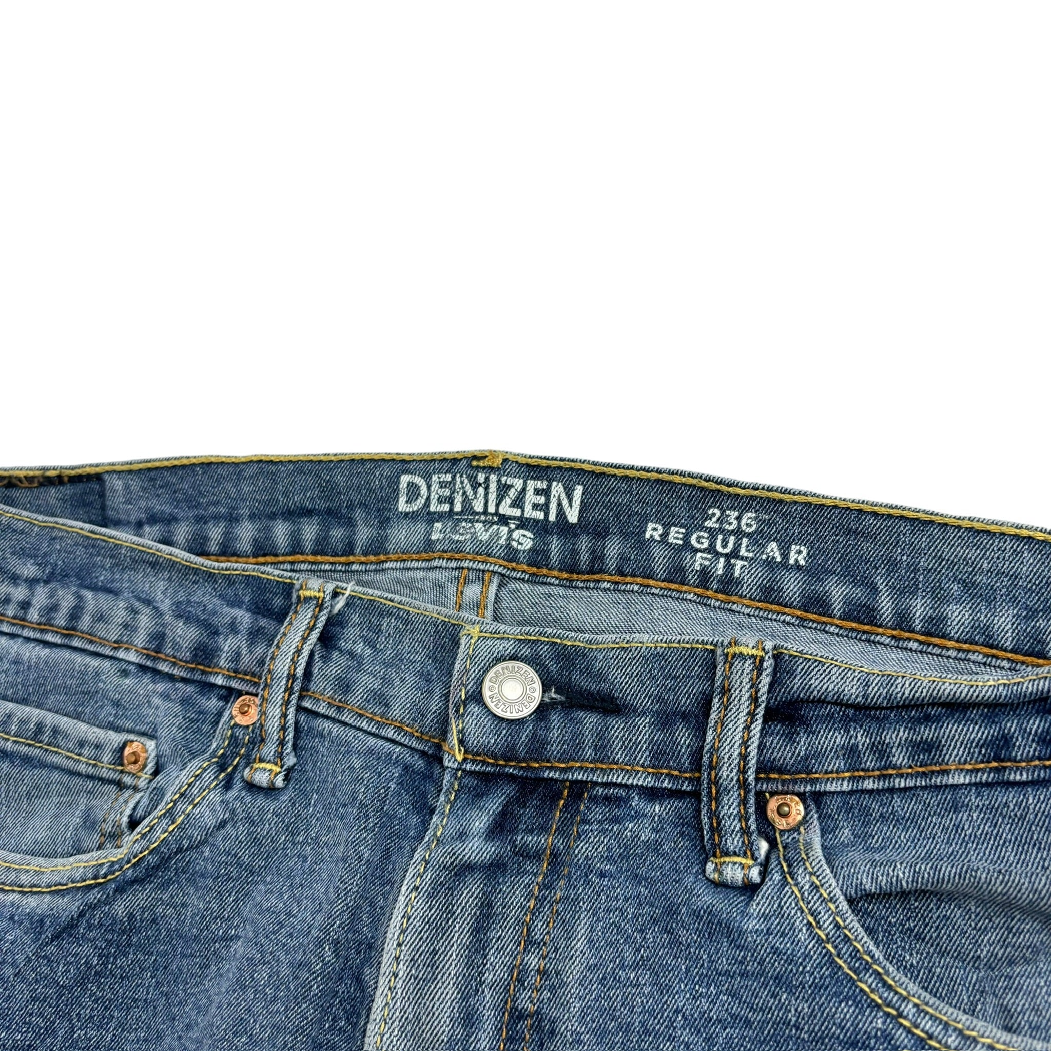 Levis Denizen Jeans W36 L27 Mens Mid Blue Regular Straight Fit Stretch Denim