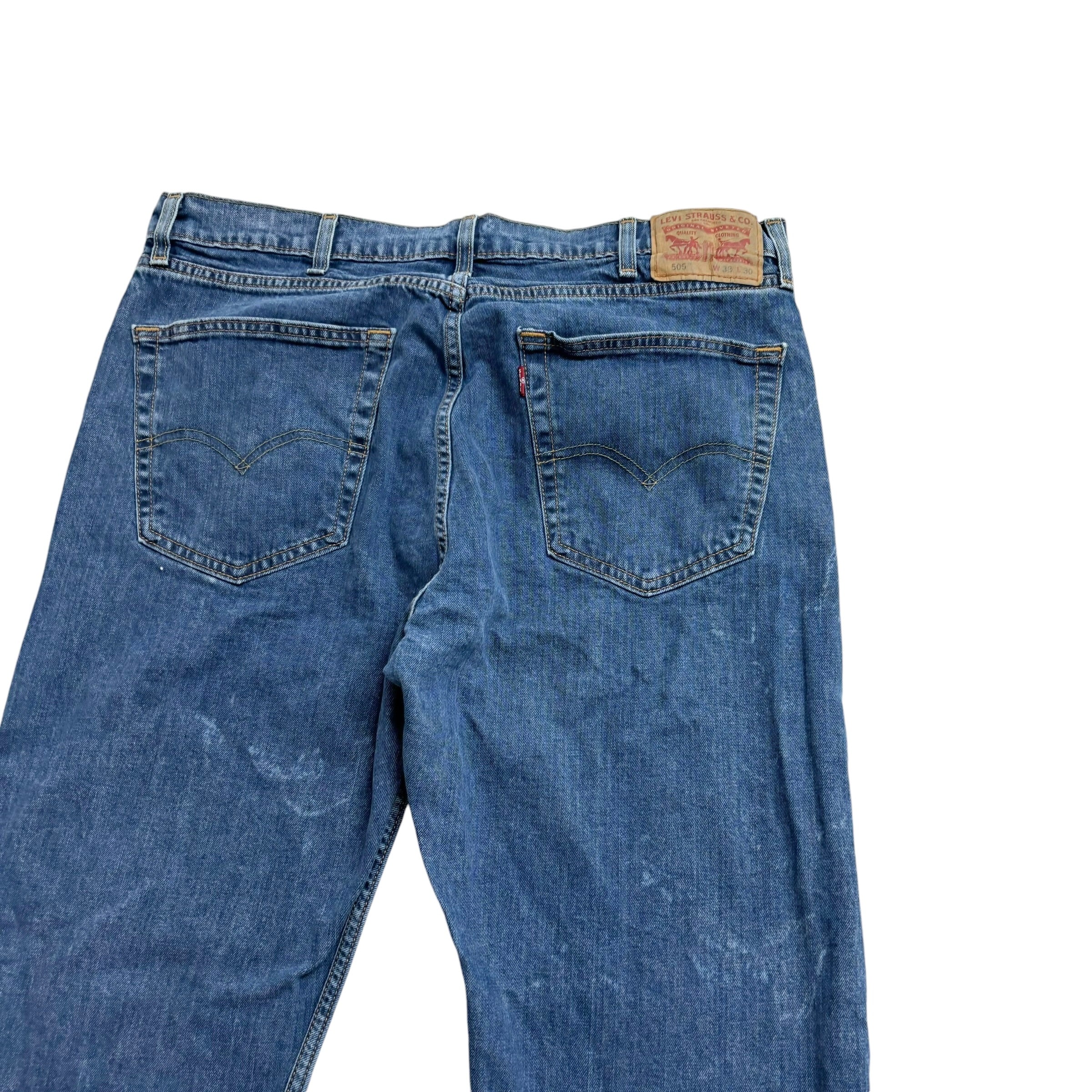 Levis 505 Jeans W36 L30 Mens Mid Blue Regular Straight Fit Stretch Denim