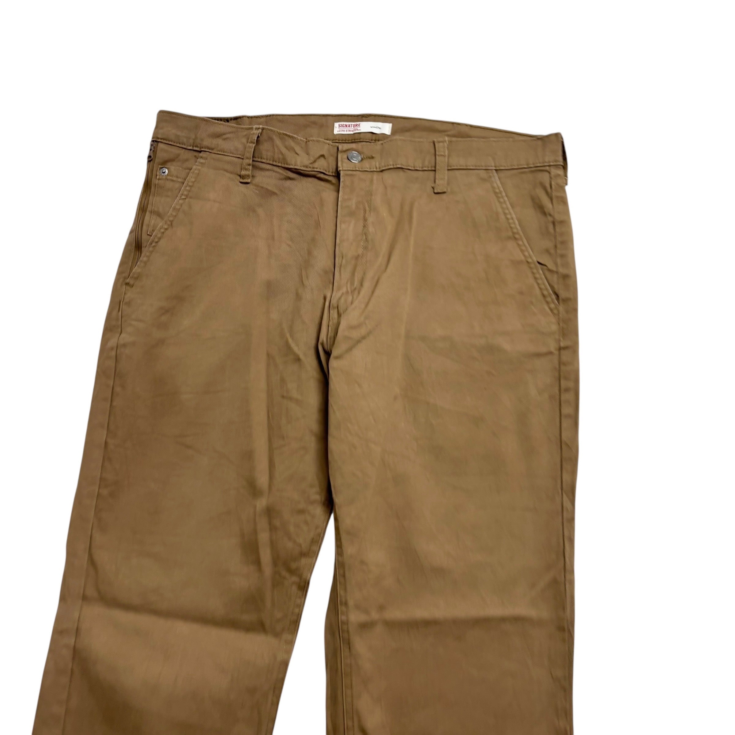 Levis Signature Trousers W38 L30 Mens Brown Athletic Fit Stretch Pants (E)
