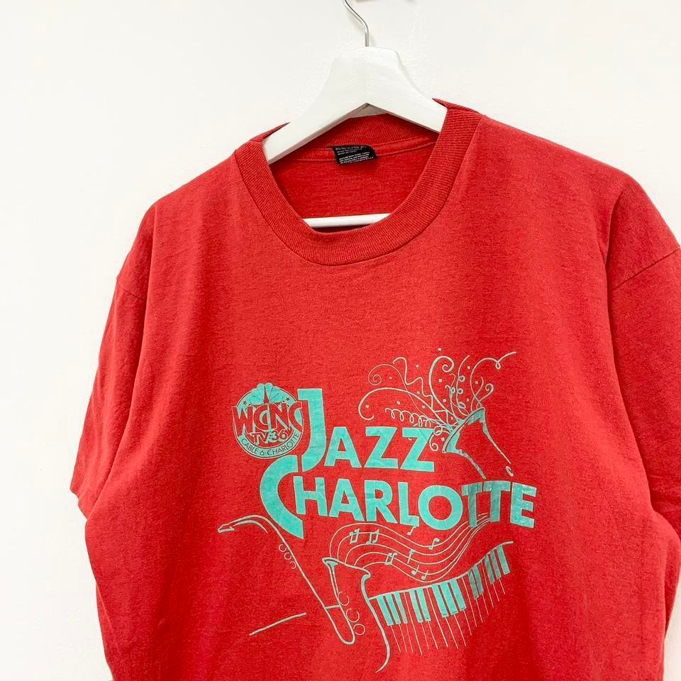 Vintage T Shirt Mens XL Red Single Stitch Graphic Print 90s USA Jazz Music