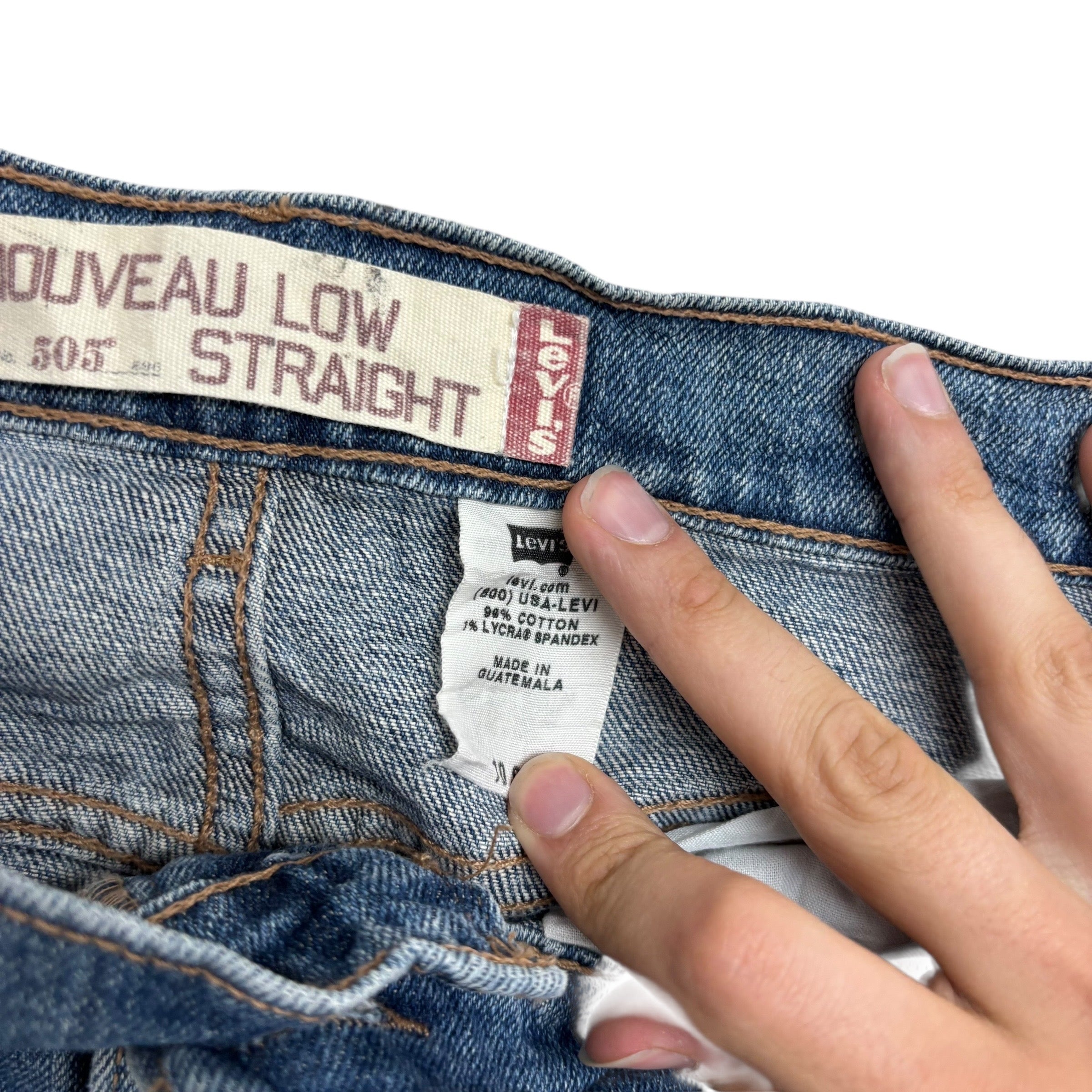 Levis 505 Jeans W34 L30 Womens Regular Straight Mid Blue Stretch Vintage (E)