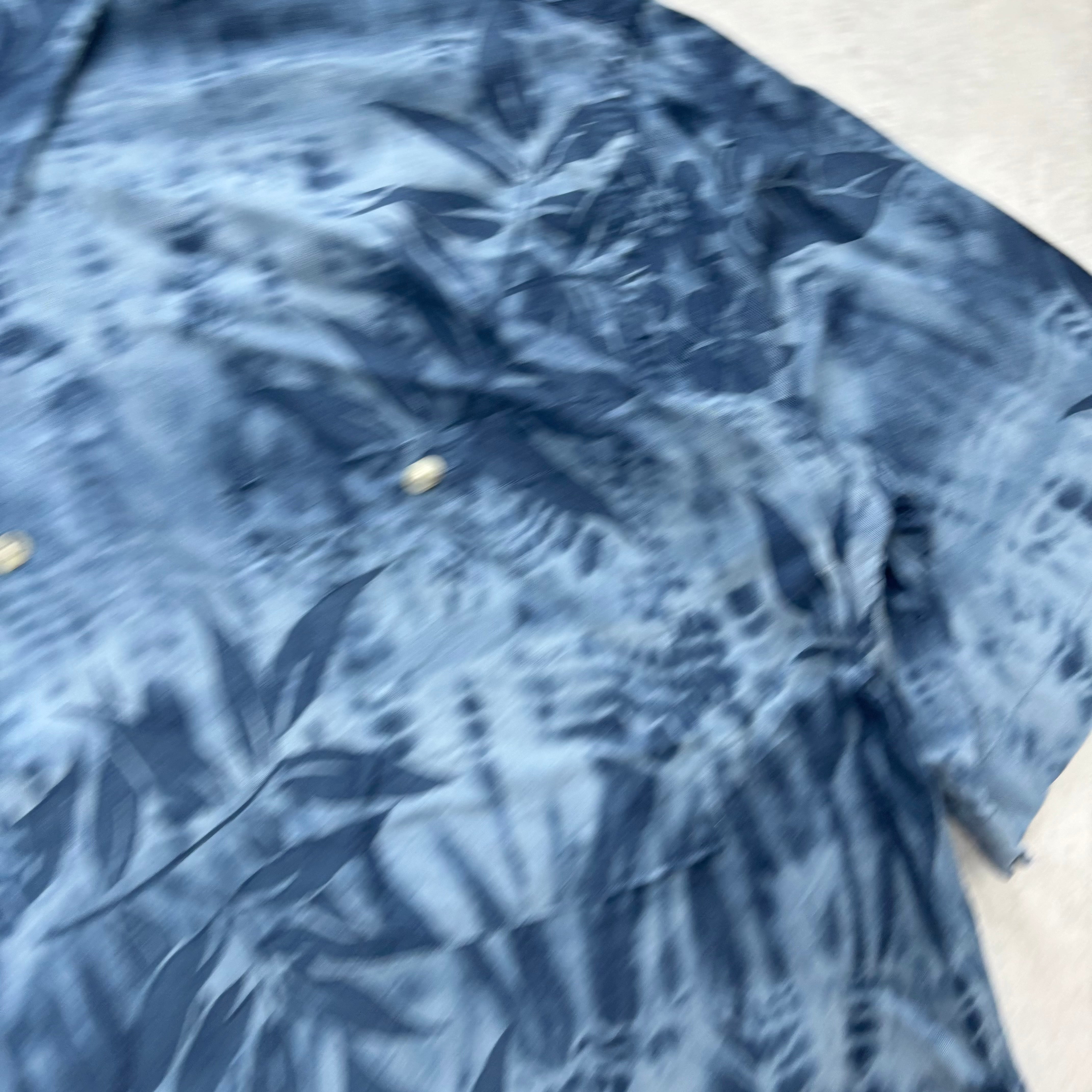 Vintage Hawaiian Shirt Mens Large Blue Floral Aloha Short Sleeve Rayon (F)