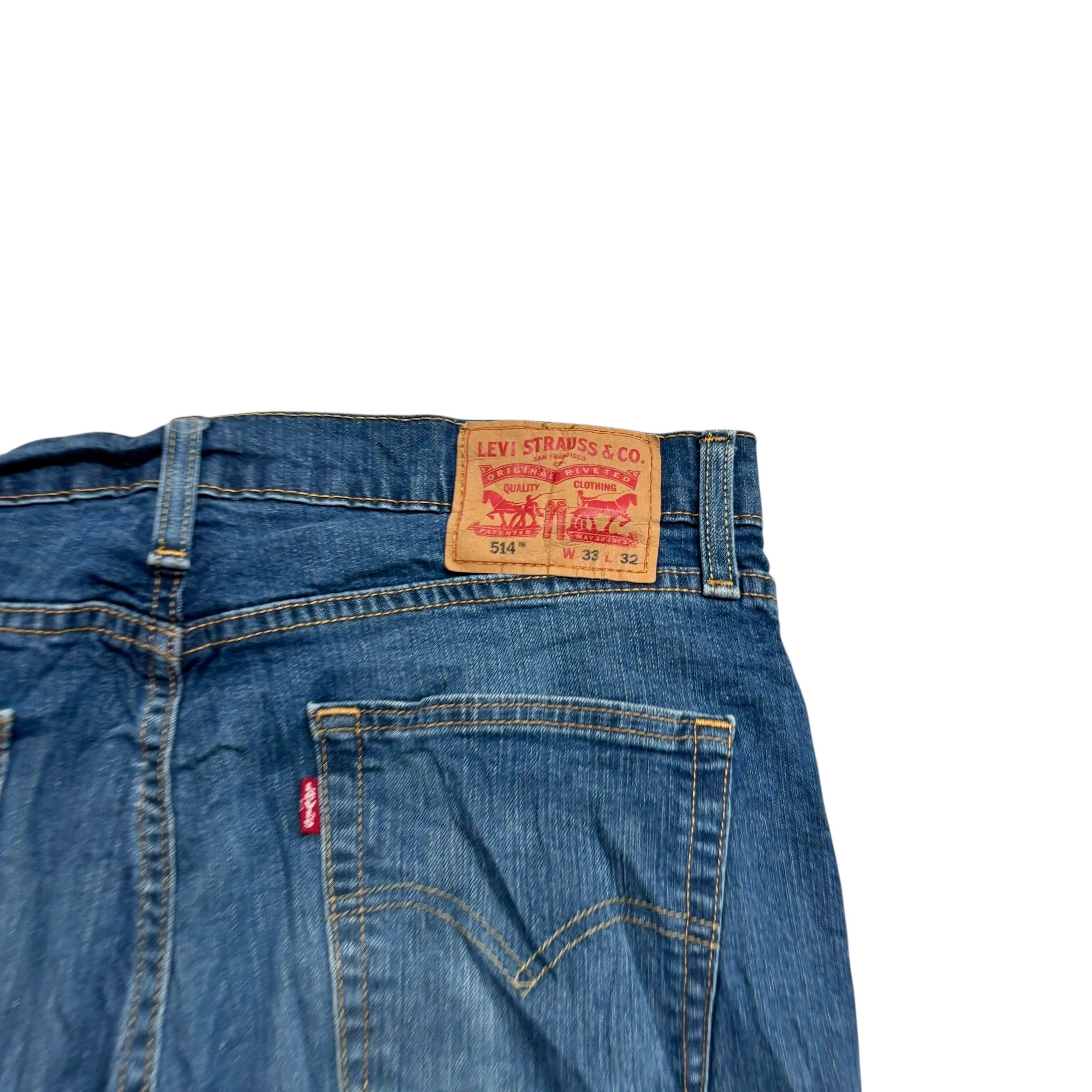 Levis 514 Jeans W33 L32 Mens Dark Blue Regular Straight Fit Stretch Denim (E)