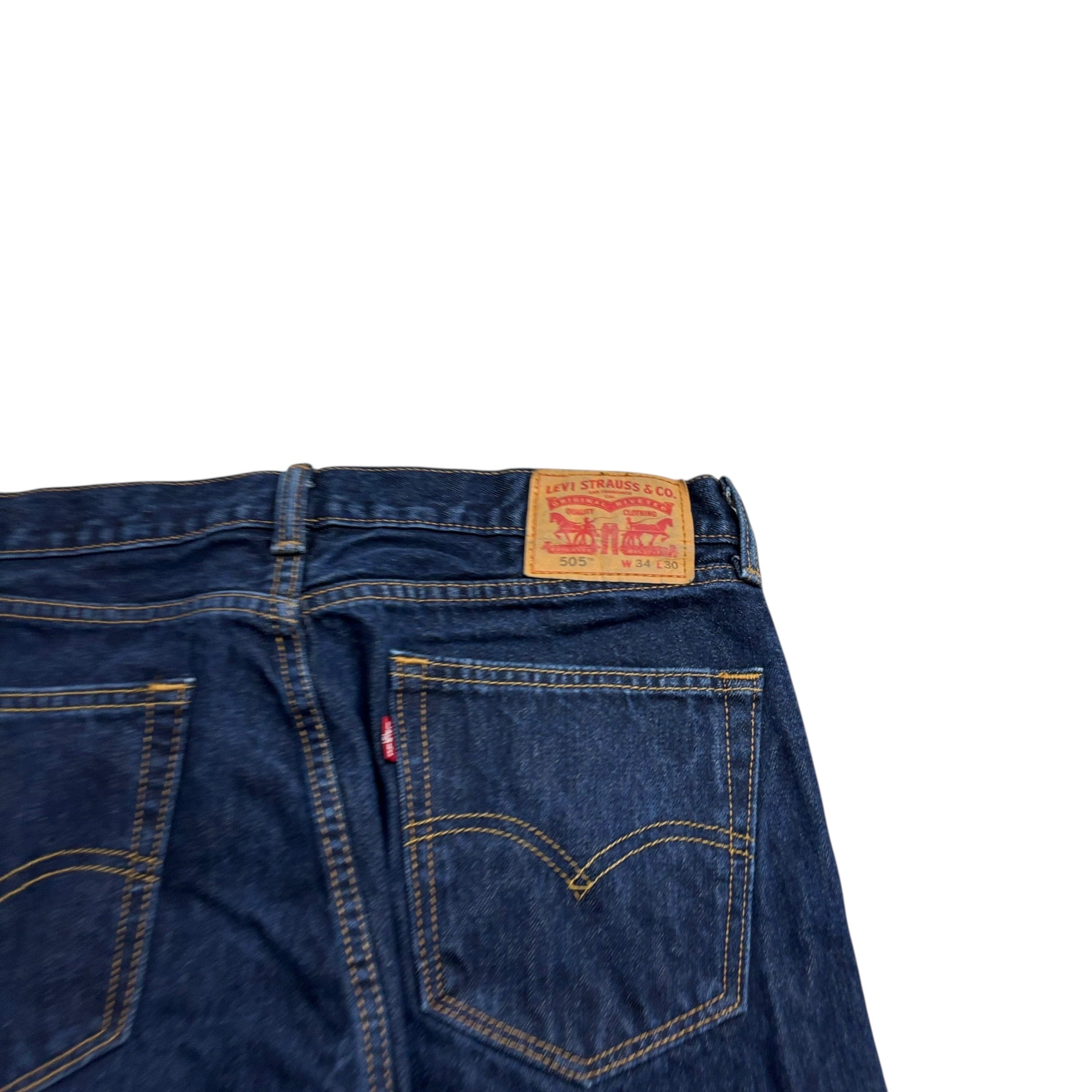 Levis 505 Jeans W34 L30 Mens Dark Blue Regular Straight Fit Denim (E)