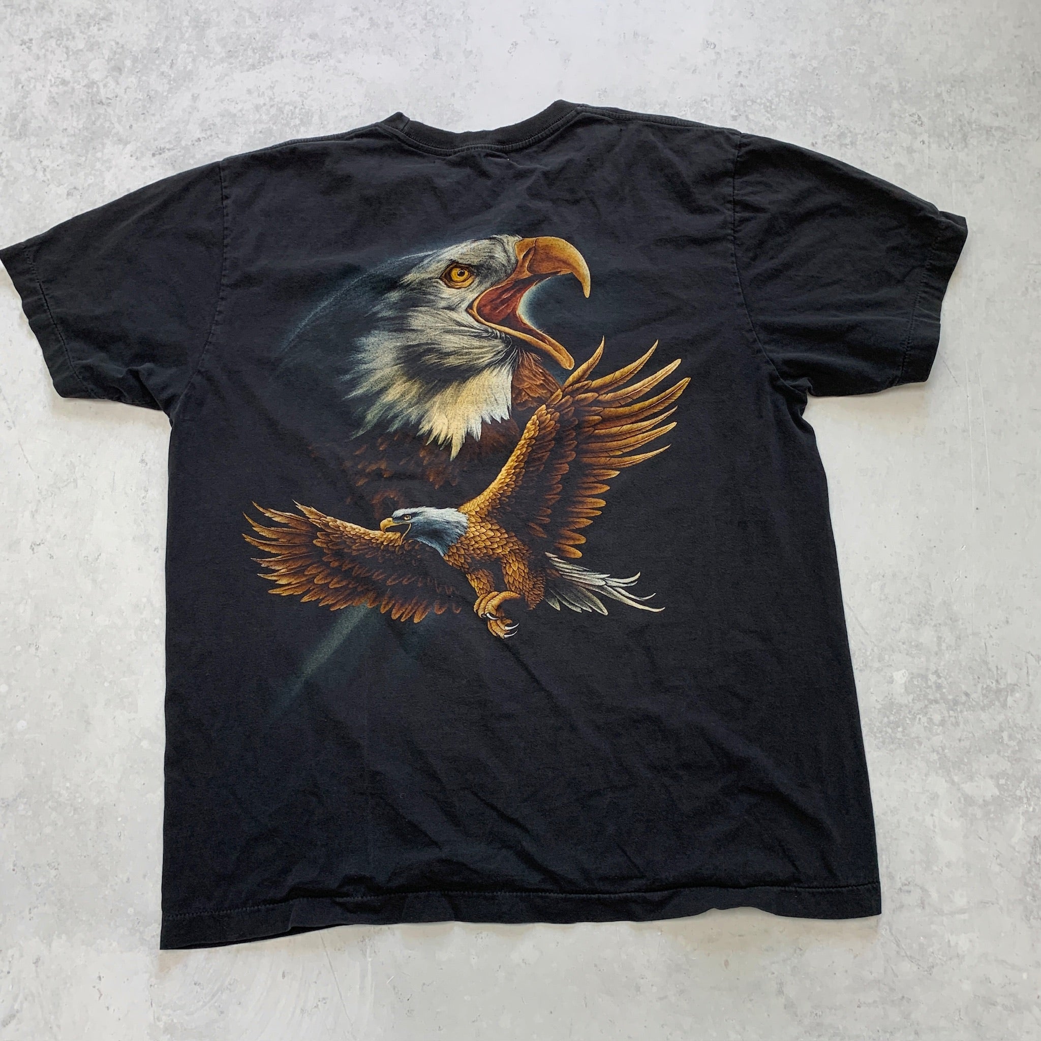 Vintage T Shirt Mens XL Black Single Stitch Graphic Print 90s Eagle Thrashed