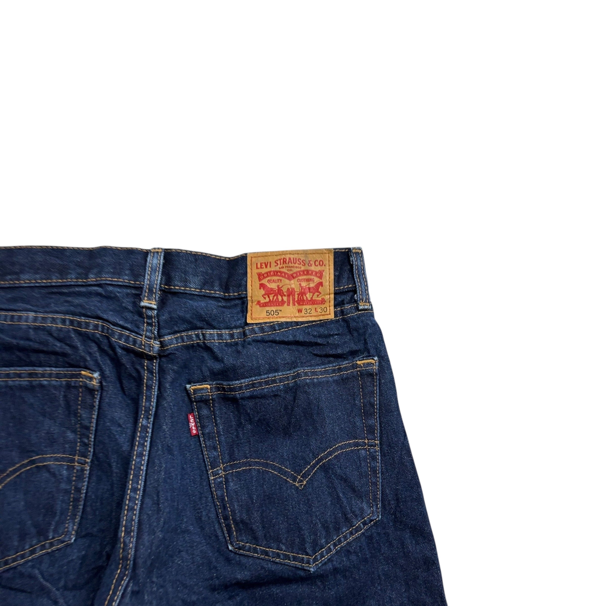 Levis 505 Jeans W32 L30 Mens Dark Blue Regular Straight Fit Denim