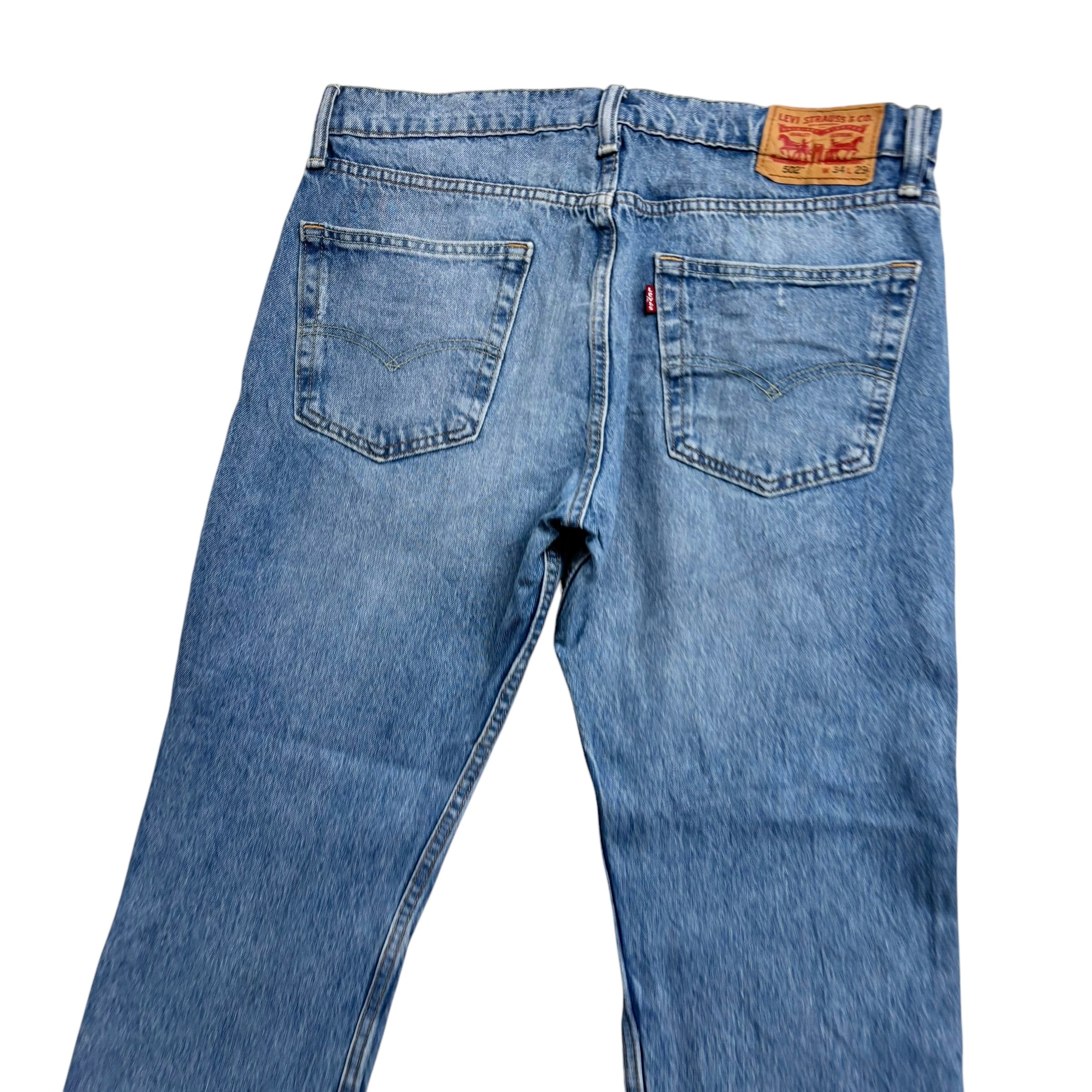 Levis 502 Jeans W34 L29 Mens Light Blue Regular Tapered Fit Stretch Distressed