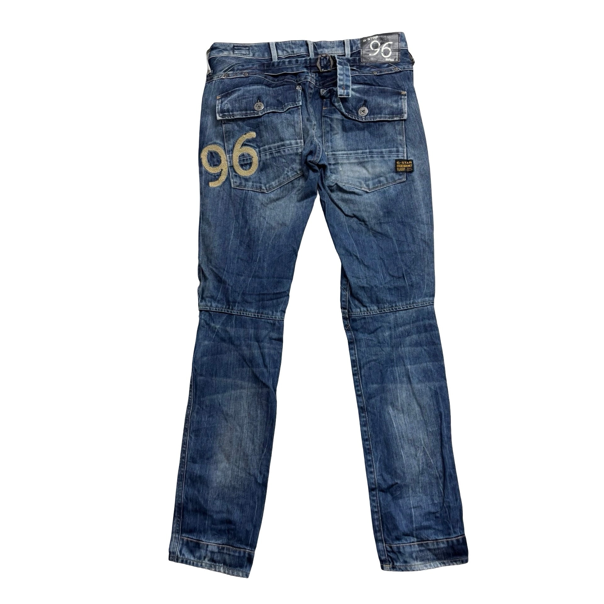 G Star Elwood Jeans W27 L32 Mens Mid Blue Tapered Fit Denim (E)