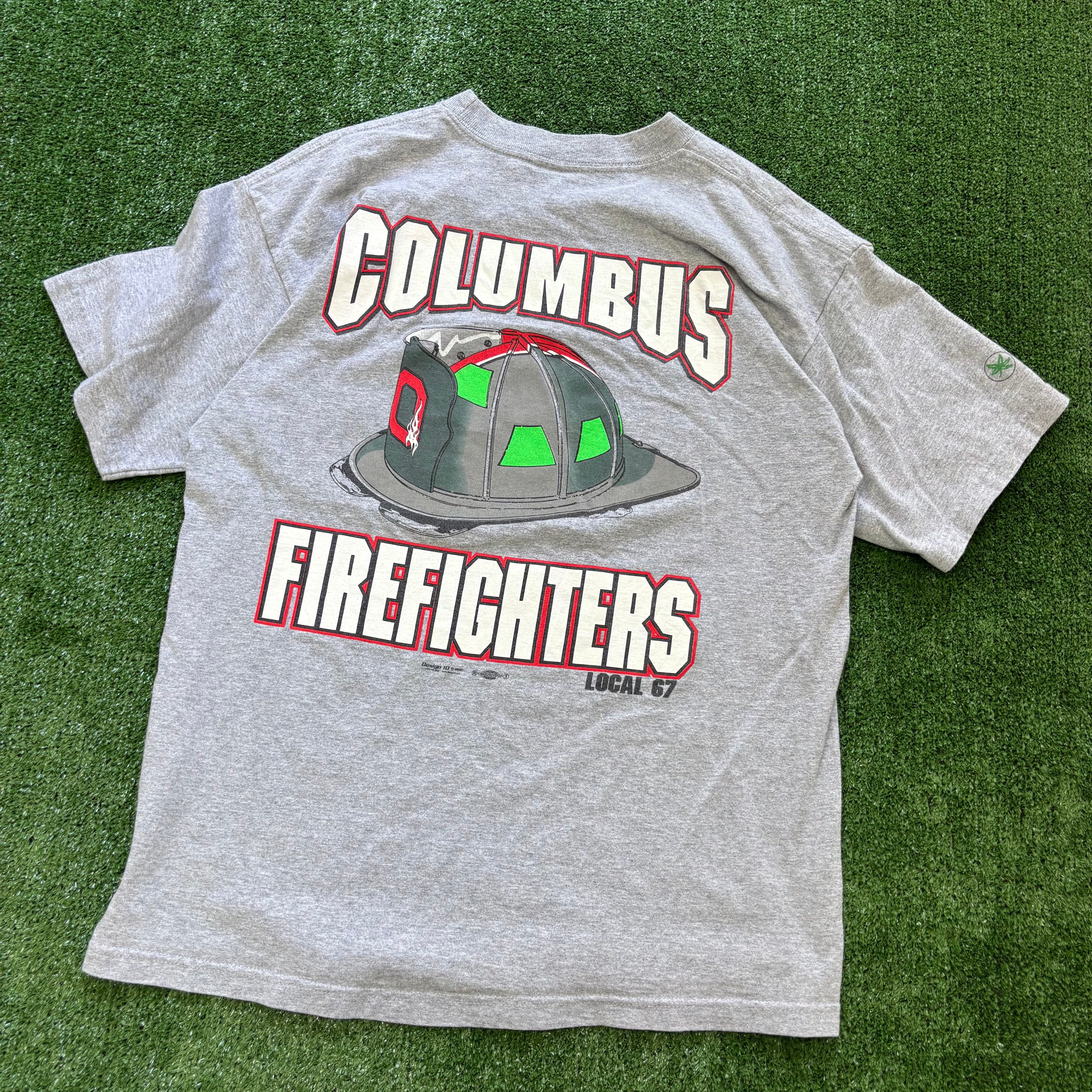 Vintage T Shirt Mens Large Grey Graphic Print 00s USA Firefighters (E)