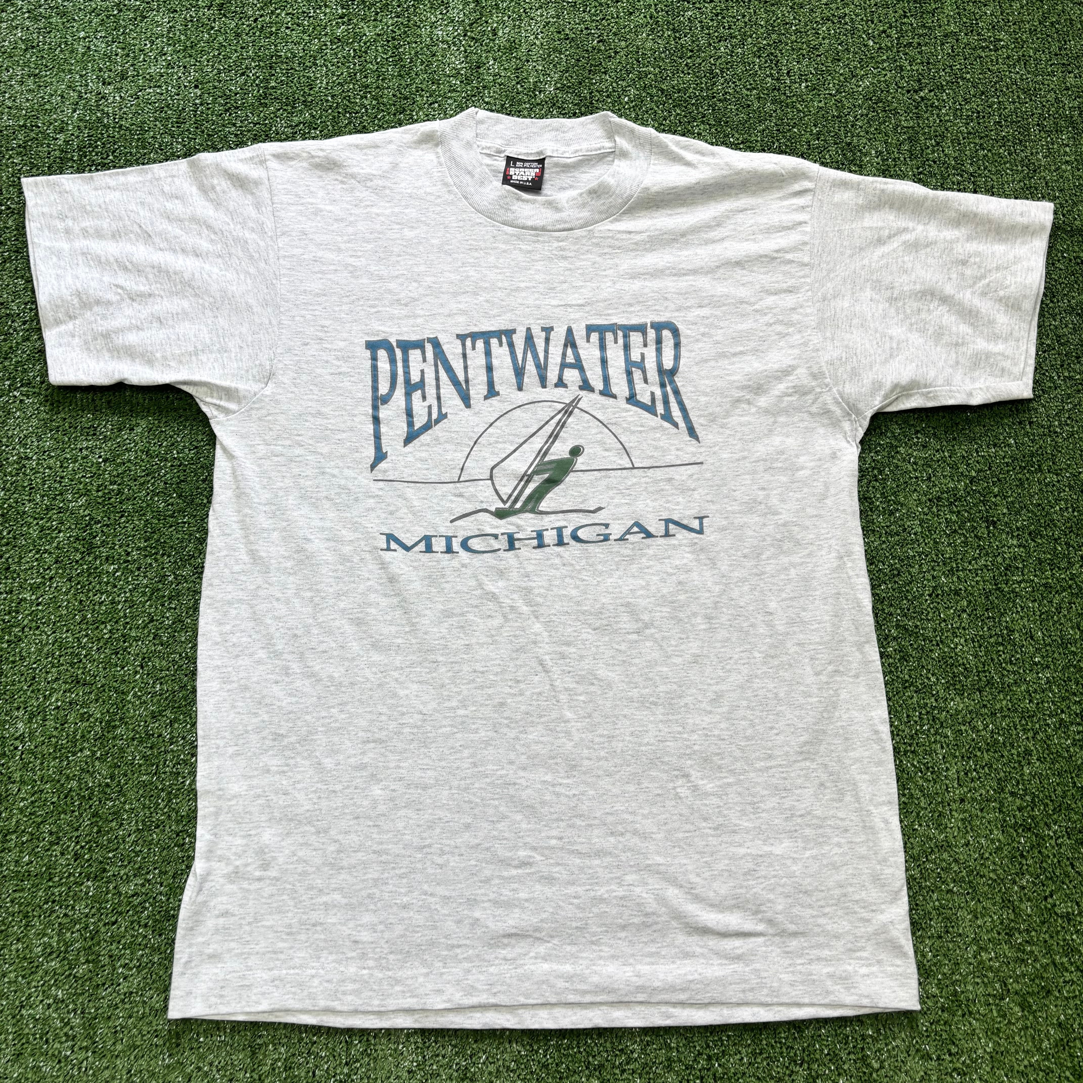 Vintage T Shirt Mens Medium Grey Single Stitch Graphic Print 90s USA Tourist