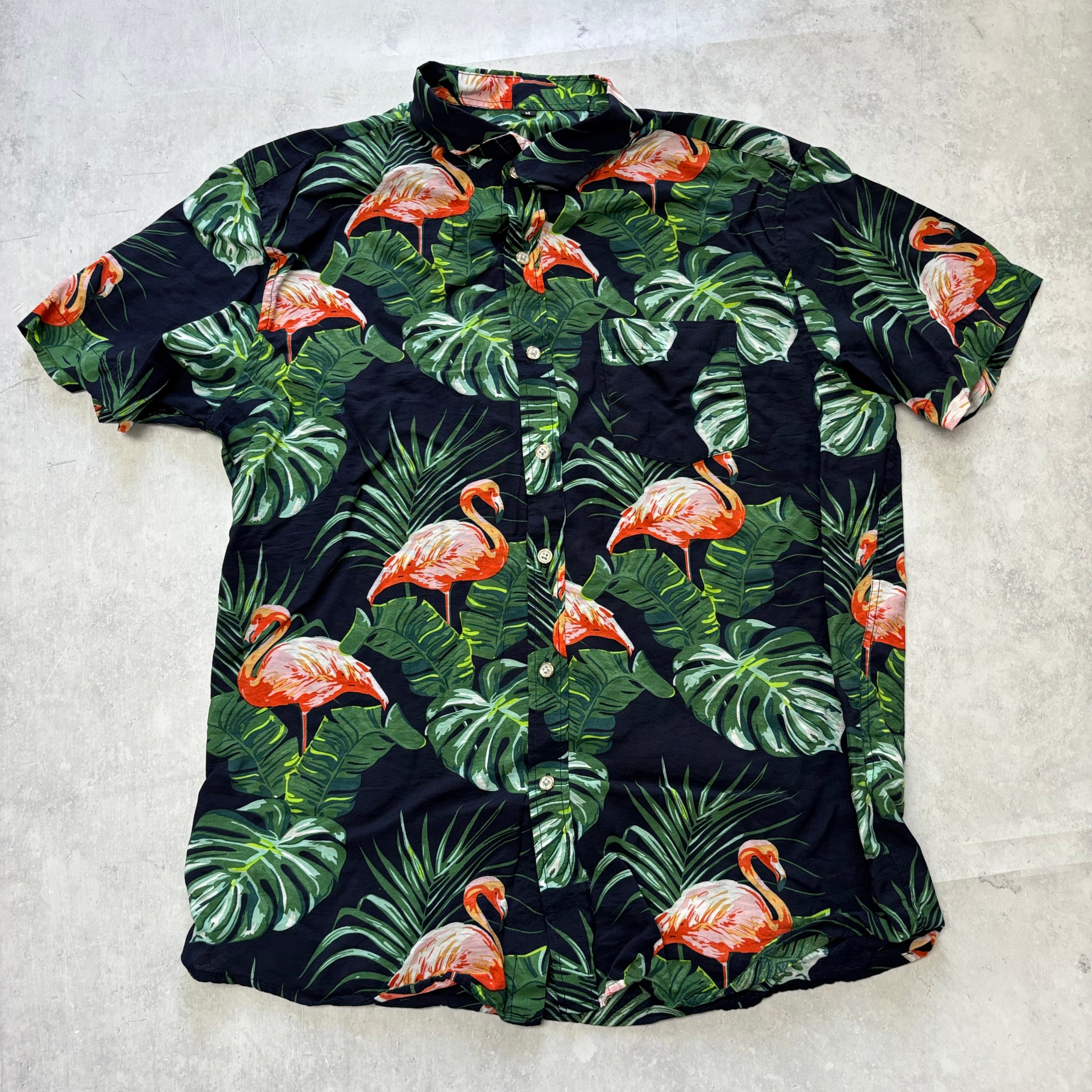 Hawaiian Shirt Mens Medium Navy Cotton Regular Fit Short Sleeve (E)