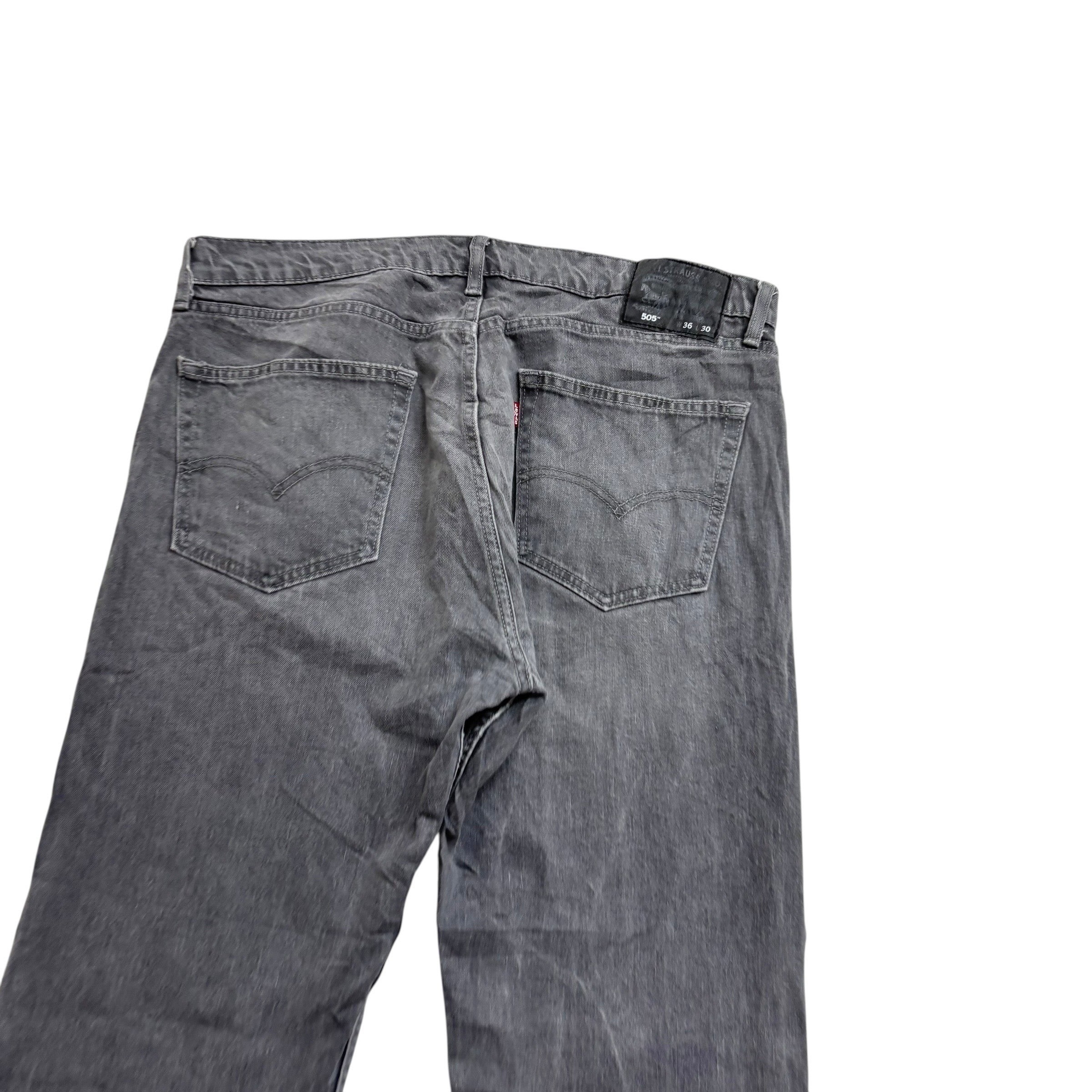 Levis 505 Jeans W36 L30 Mens Grey Regular Straight Fit Stretch Denim (E)