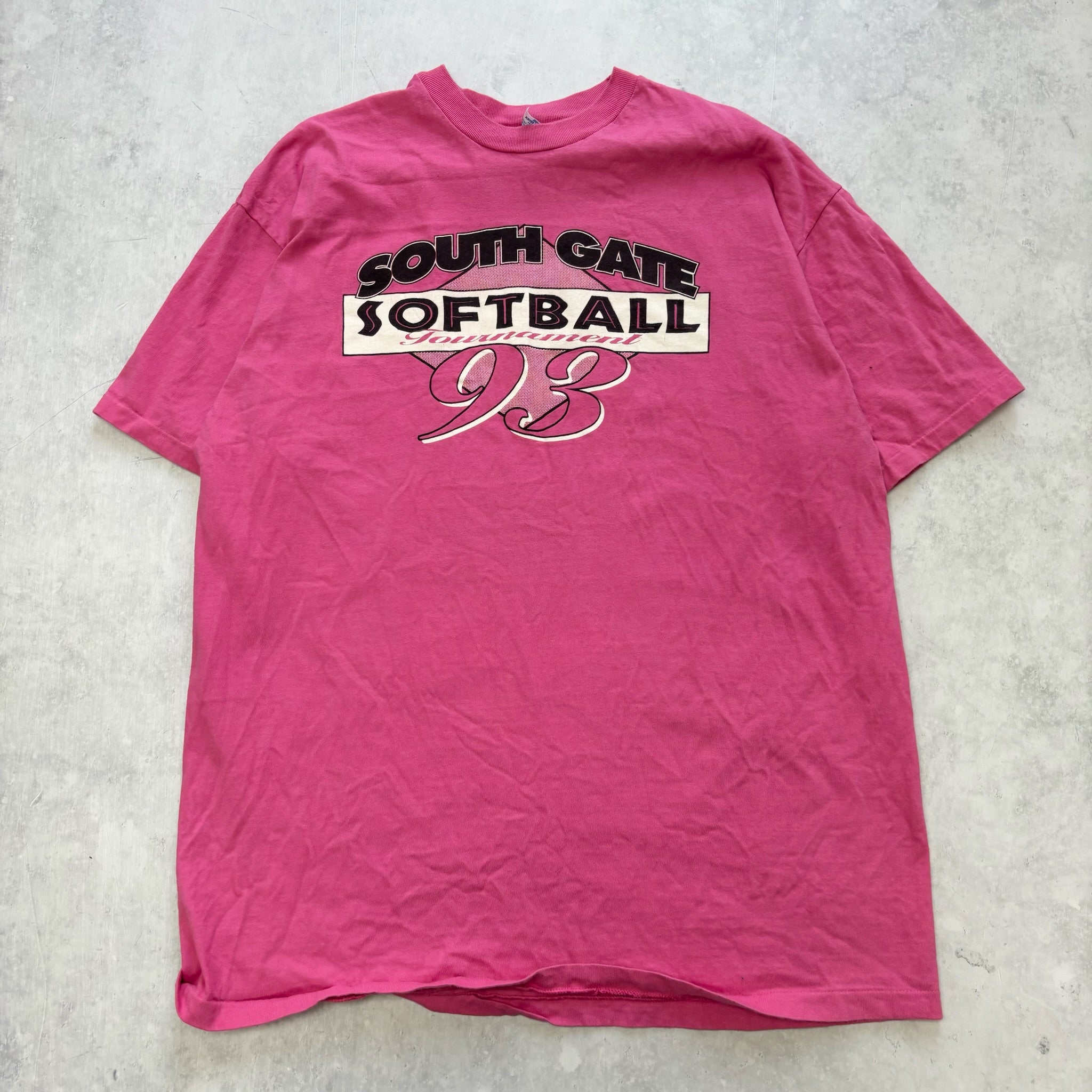 Vintage T Shirt Mens Large Pink Single Stitch Graphic Print 90s USA Softball