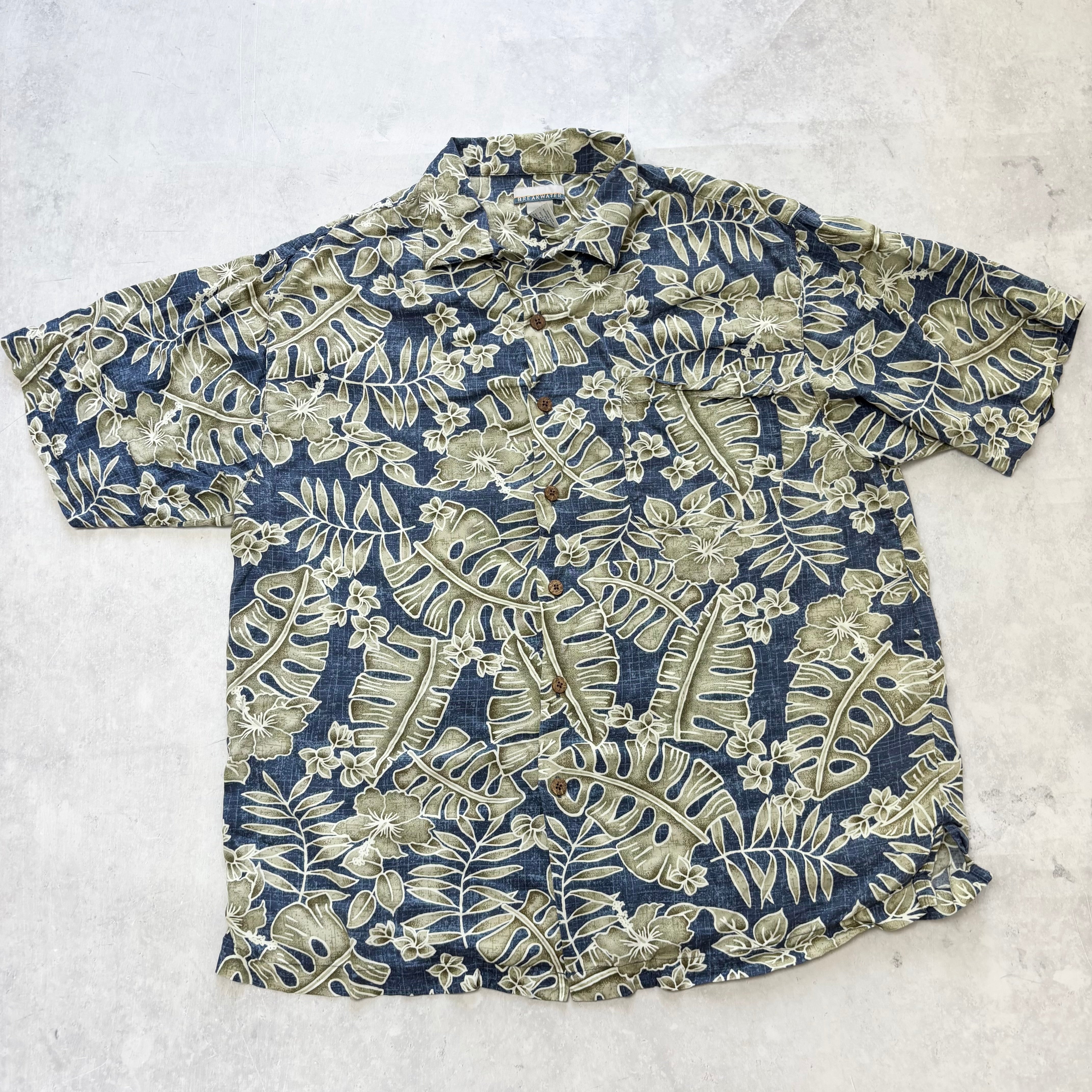 Vintage Hawaiian Shirt Mens Large Blue Floral Aloha Short Sleeve Rayon (E)