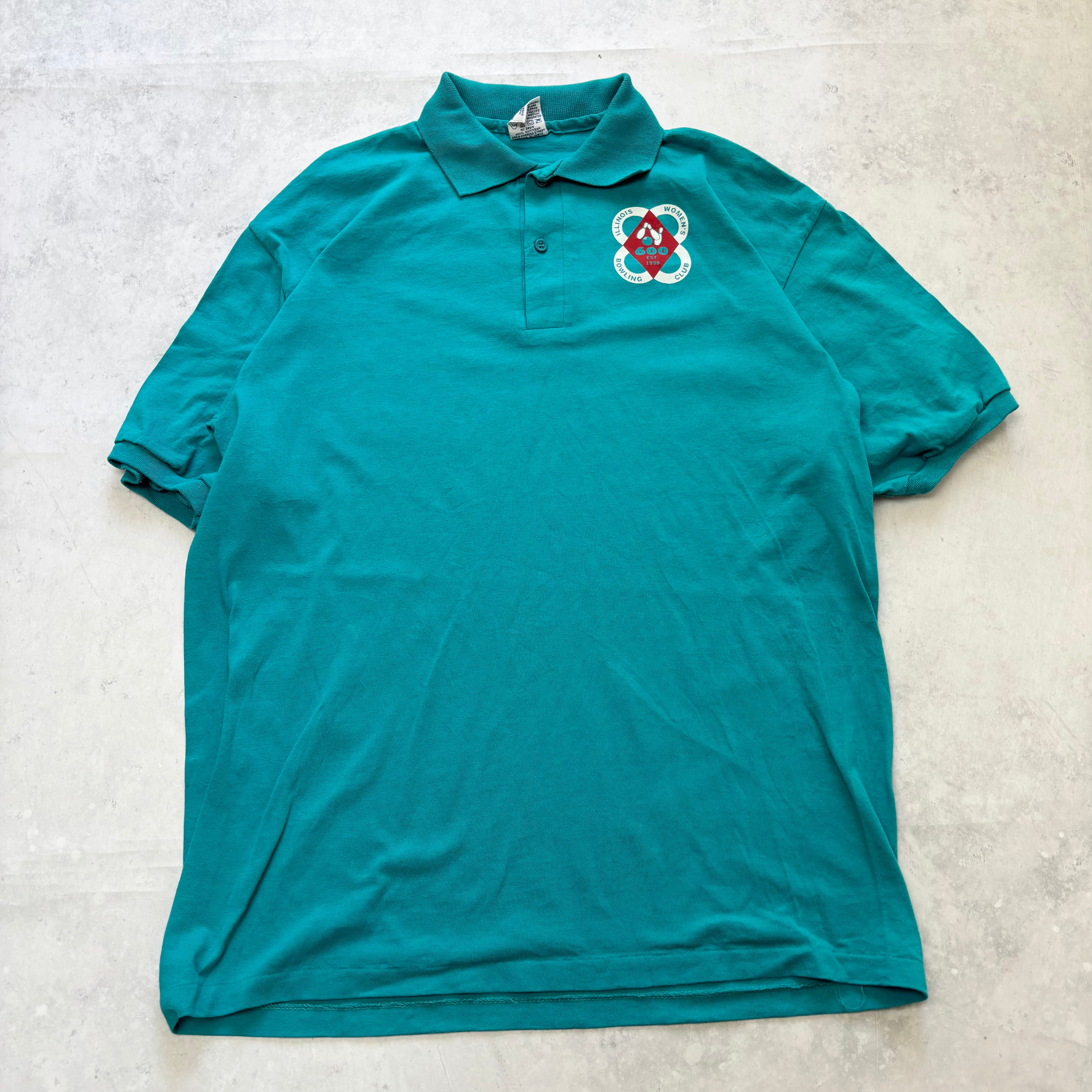 Vintage Polo Shirt Mens Large Blue Single Stitch Graphic Print 90s USA (E)