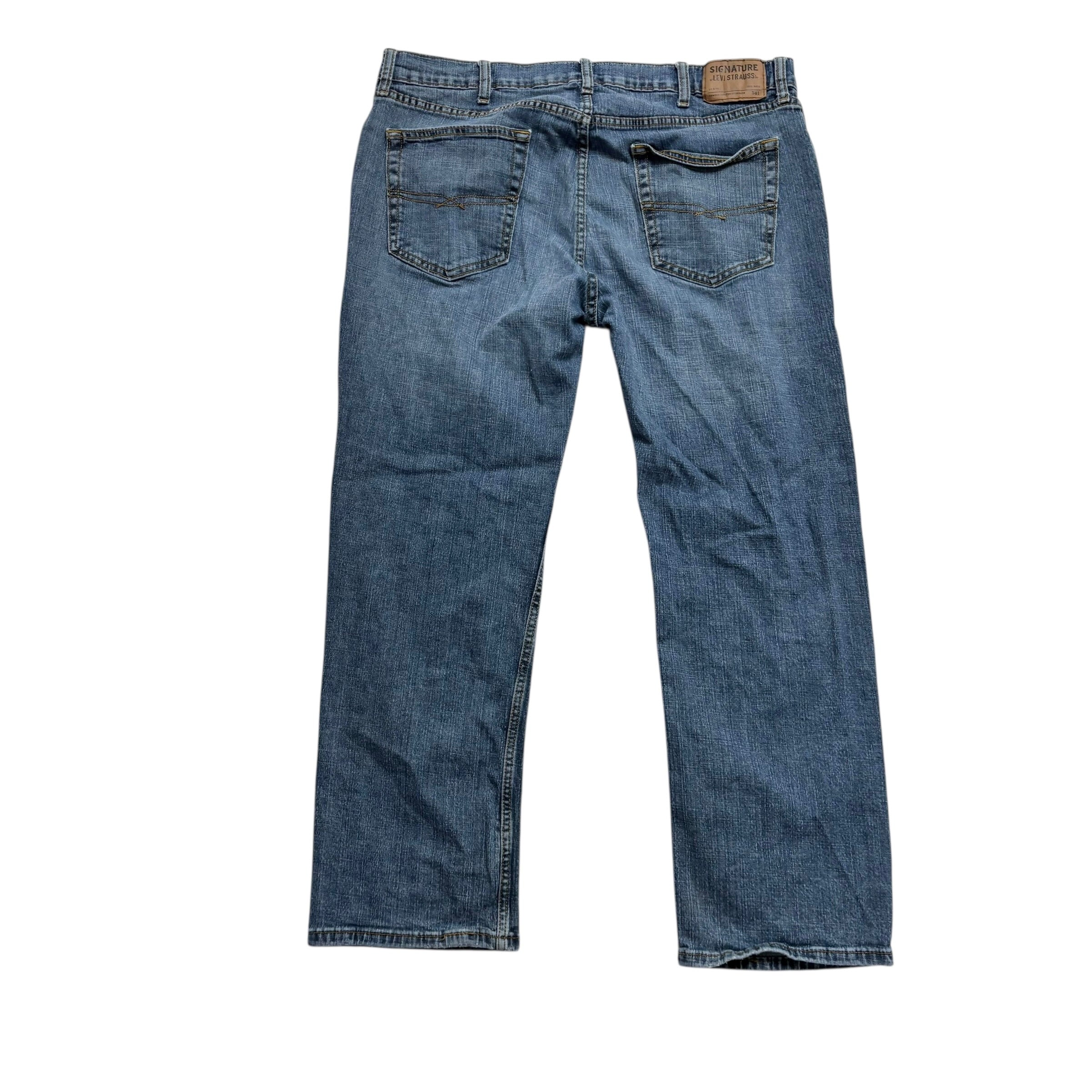 Levis Signature Jeans W40 L30 Mens Mid Blue Relaxed Straight Fit Stretch (F)
