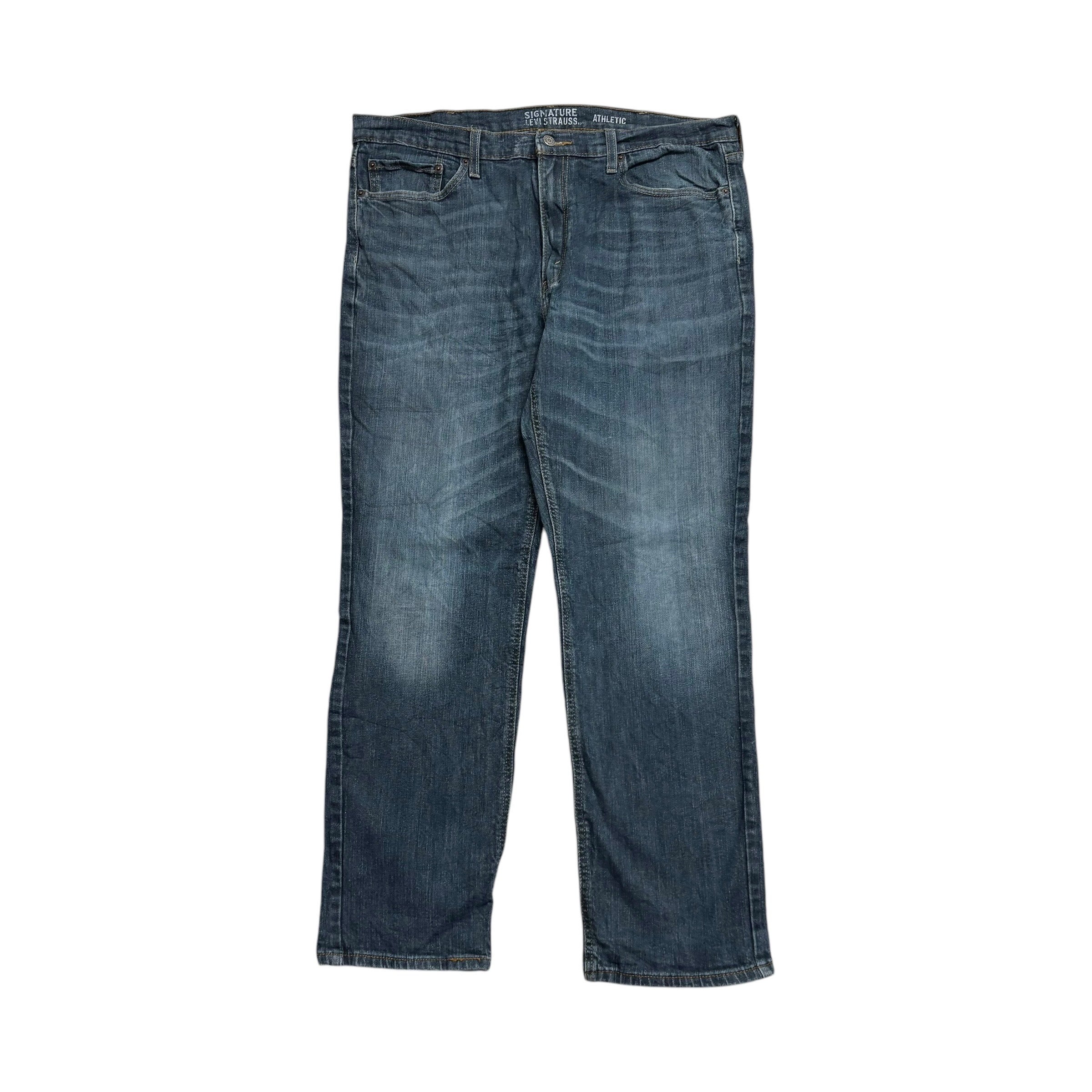 Levis Signature Jeans W38 L31 Mens Dark Blue Athletic Tapered Stretch Denim (E)
