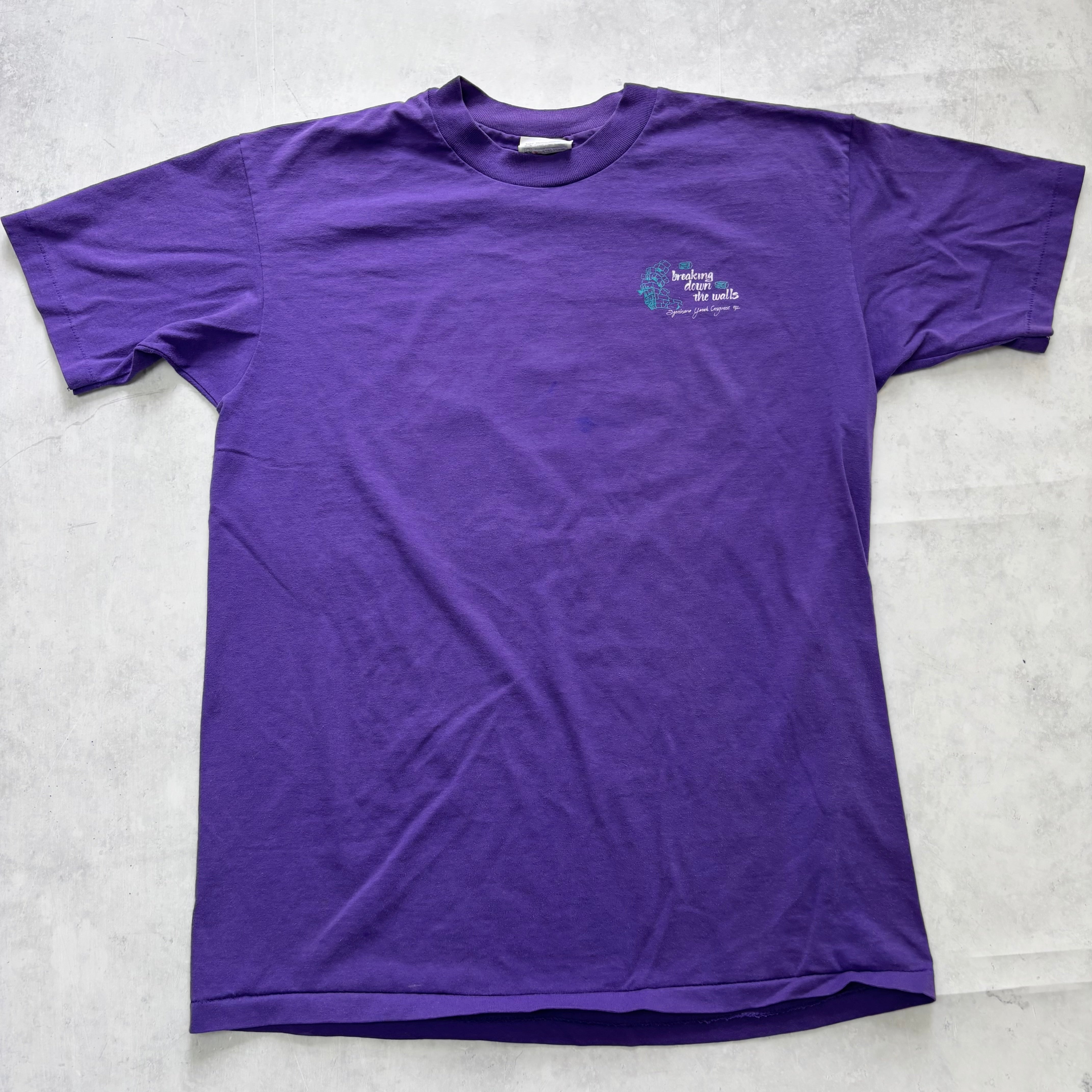 Vintage T Shirt Mens Medium Purple Single Stitch Graphic Print 90s USA