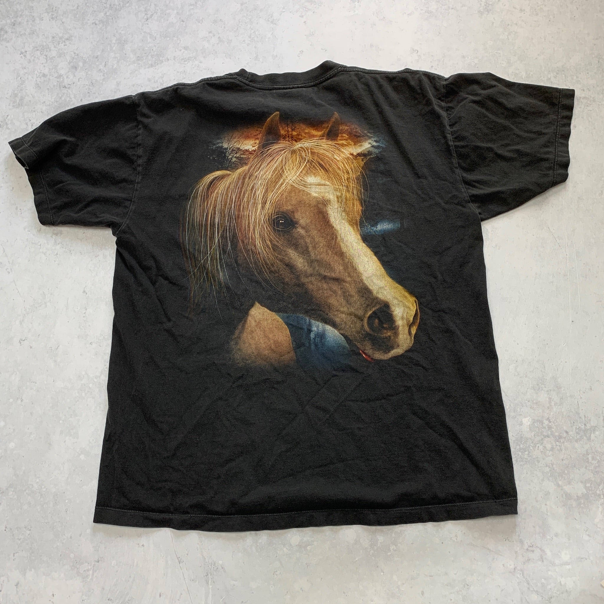 Vintage T Shirt Mens XL Black Graphic Print Y2K Horses Animal