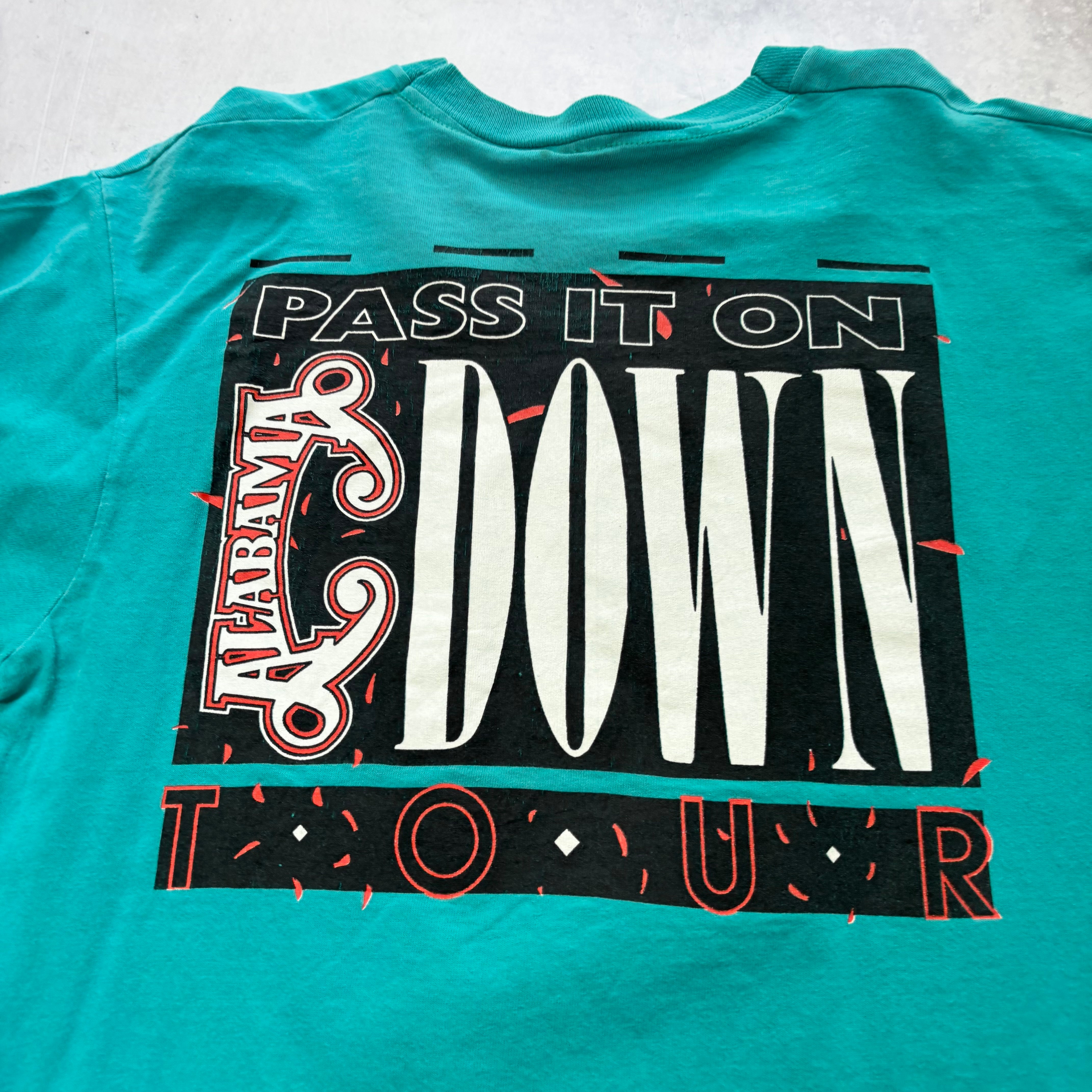 Vintage T Shirt Mens Medium Turquoise Blue Single Stitch Graphic Print 90s (E)