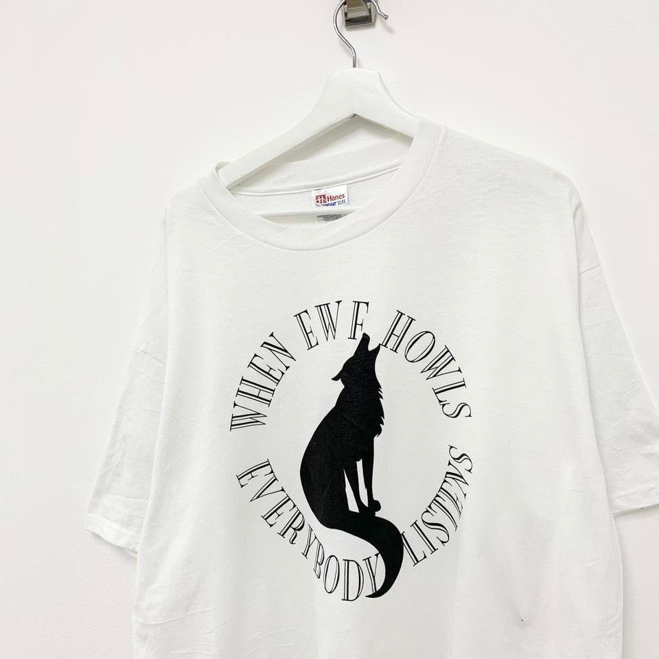 Vintage T Shirt Mens XL White Graphic Print 90s USA Wolf Wolves