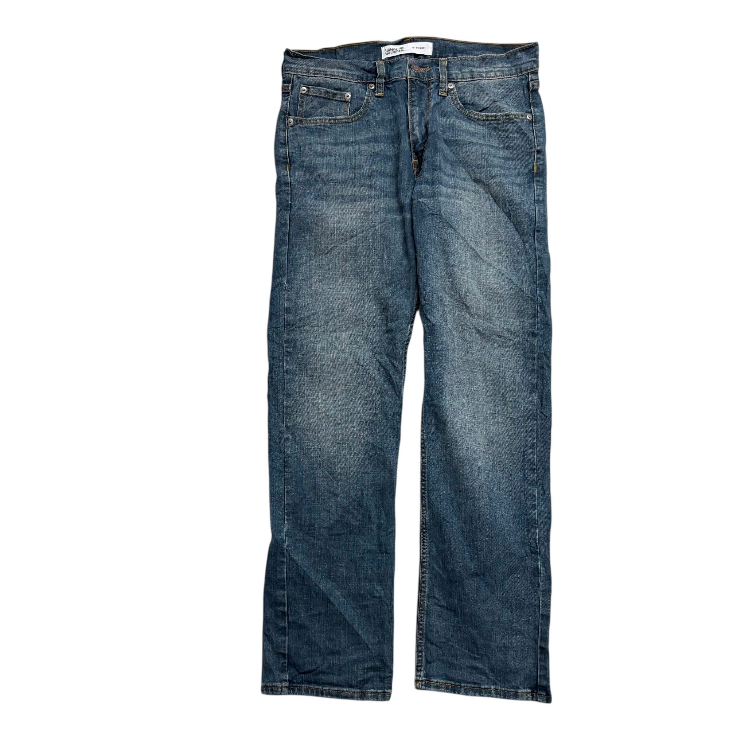 Levis Signature Jeans W32 L32 Mens Dark Blue Regular Straight Stretch Denim (E)