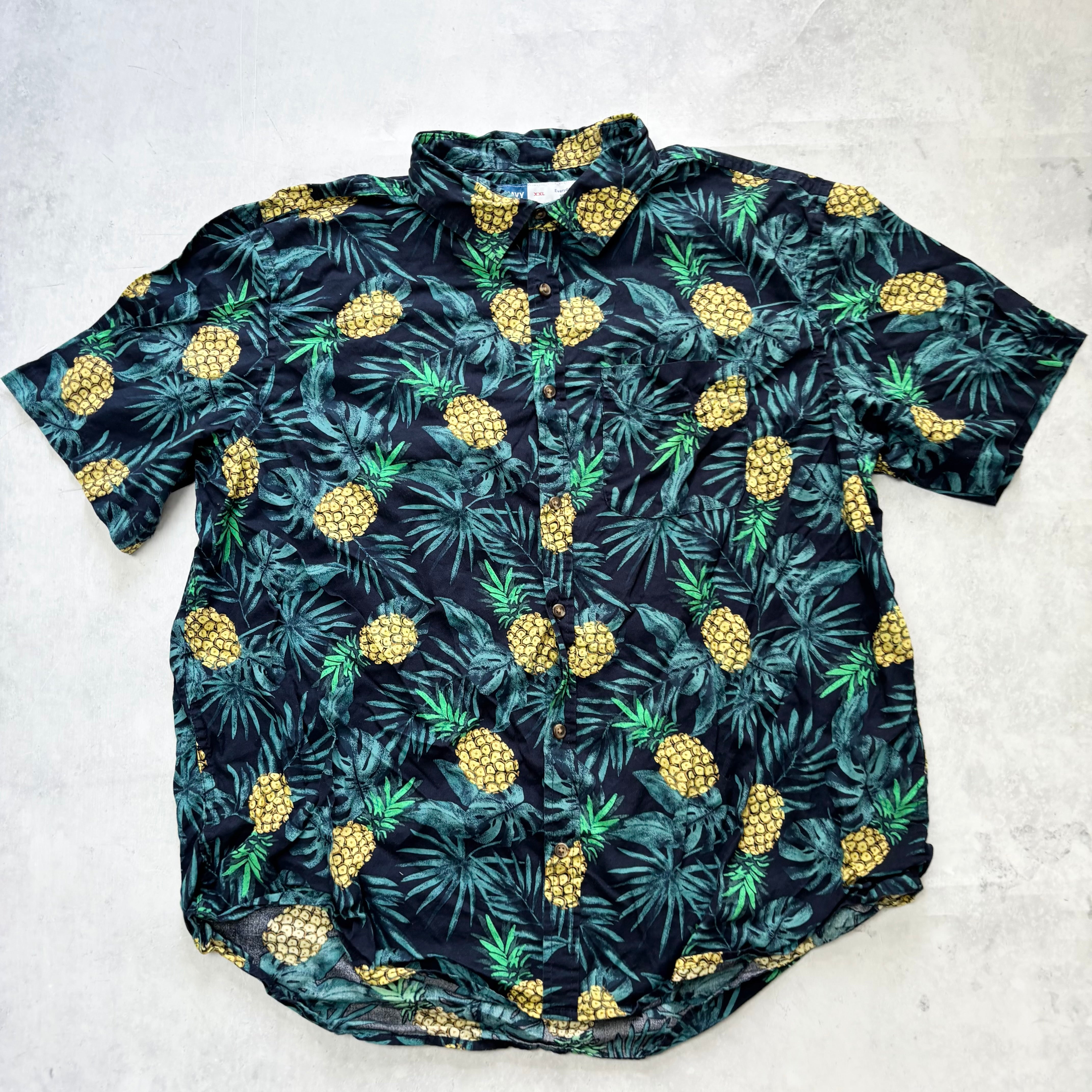 Hawaiian Shirt Mens XXL Navy Short Sleeve Cotton Old Navy Regular Fit (E)