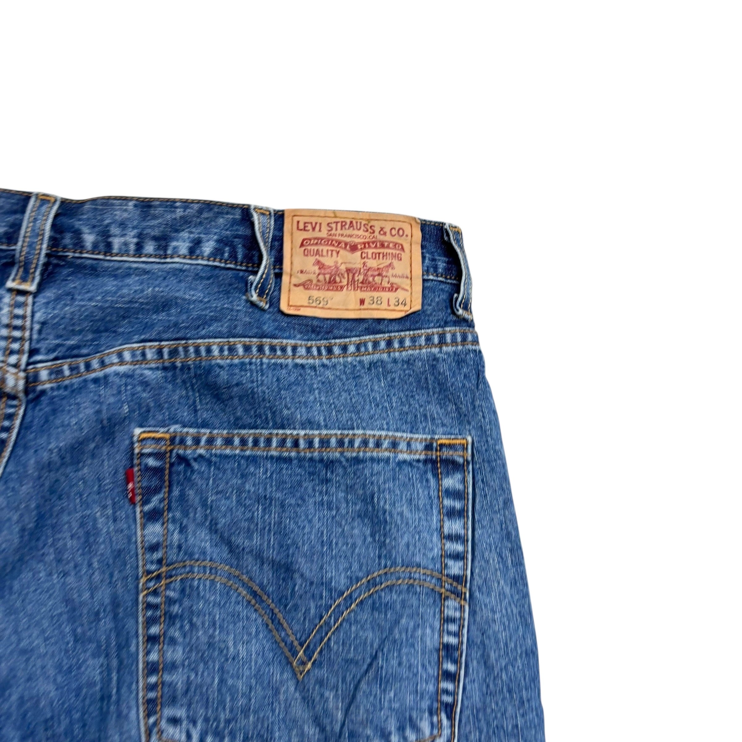 Levis 569 Jeans W38 L34 Mens Mid Blue Baggy Relaxed Straight Fit Vintage Denim