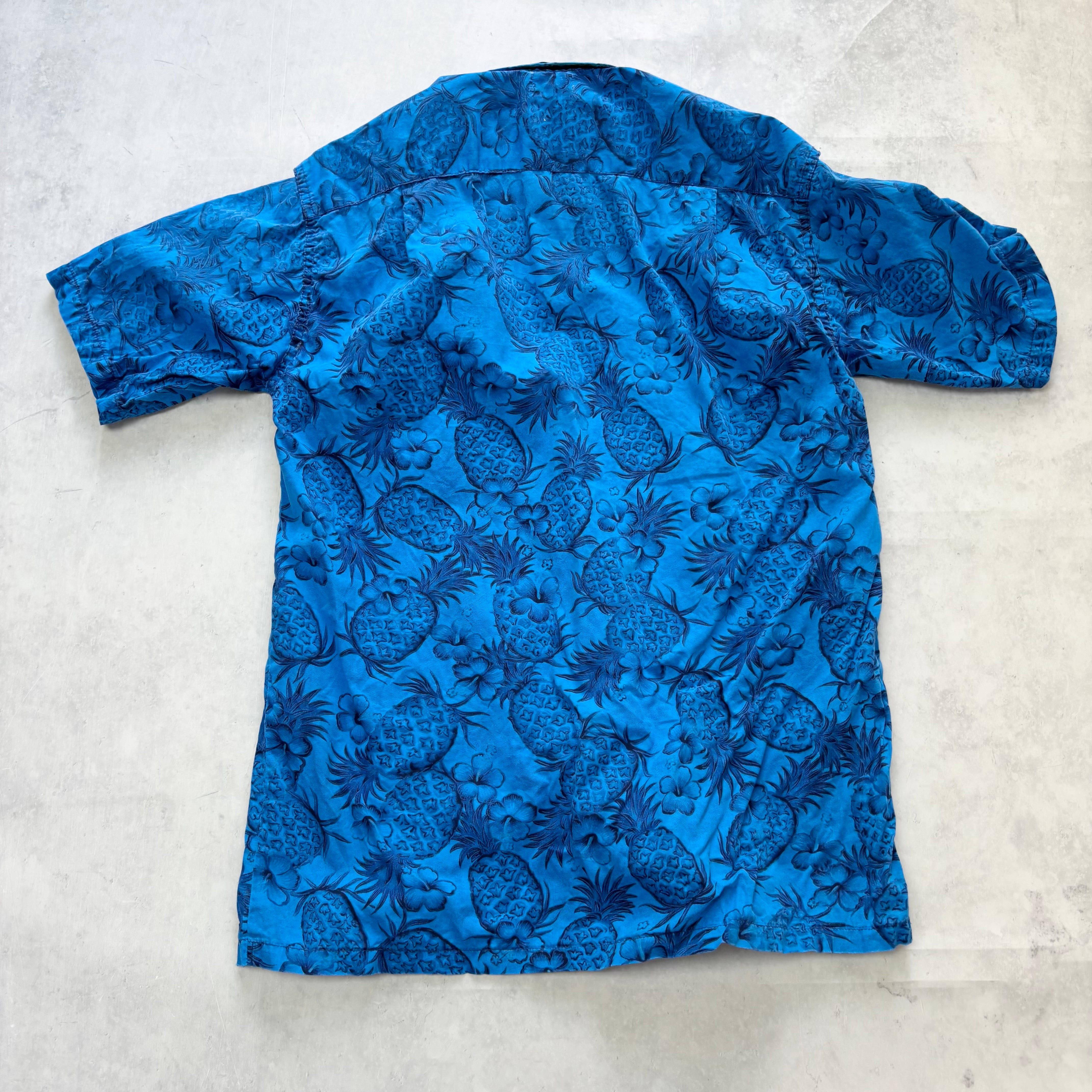 Vintage Hawaiian Shirt Mens Medium Blue Floral Aloha Short Sleeve
