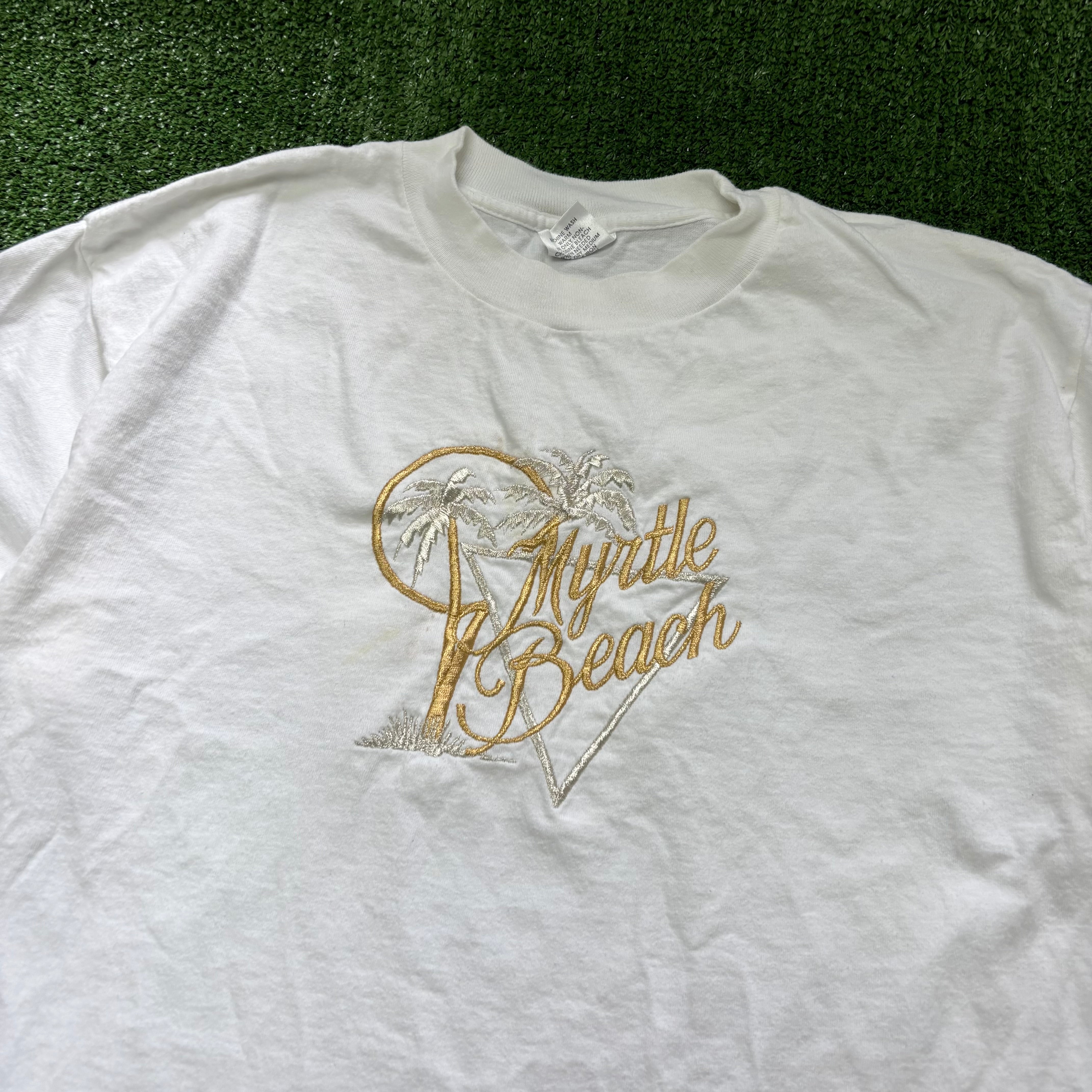 Vintage T Shirt Mens Large White Single Stitch Graphic Print 90s USA Tourist