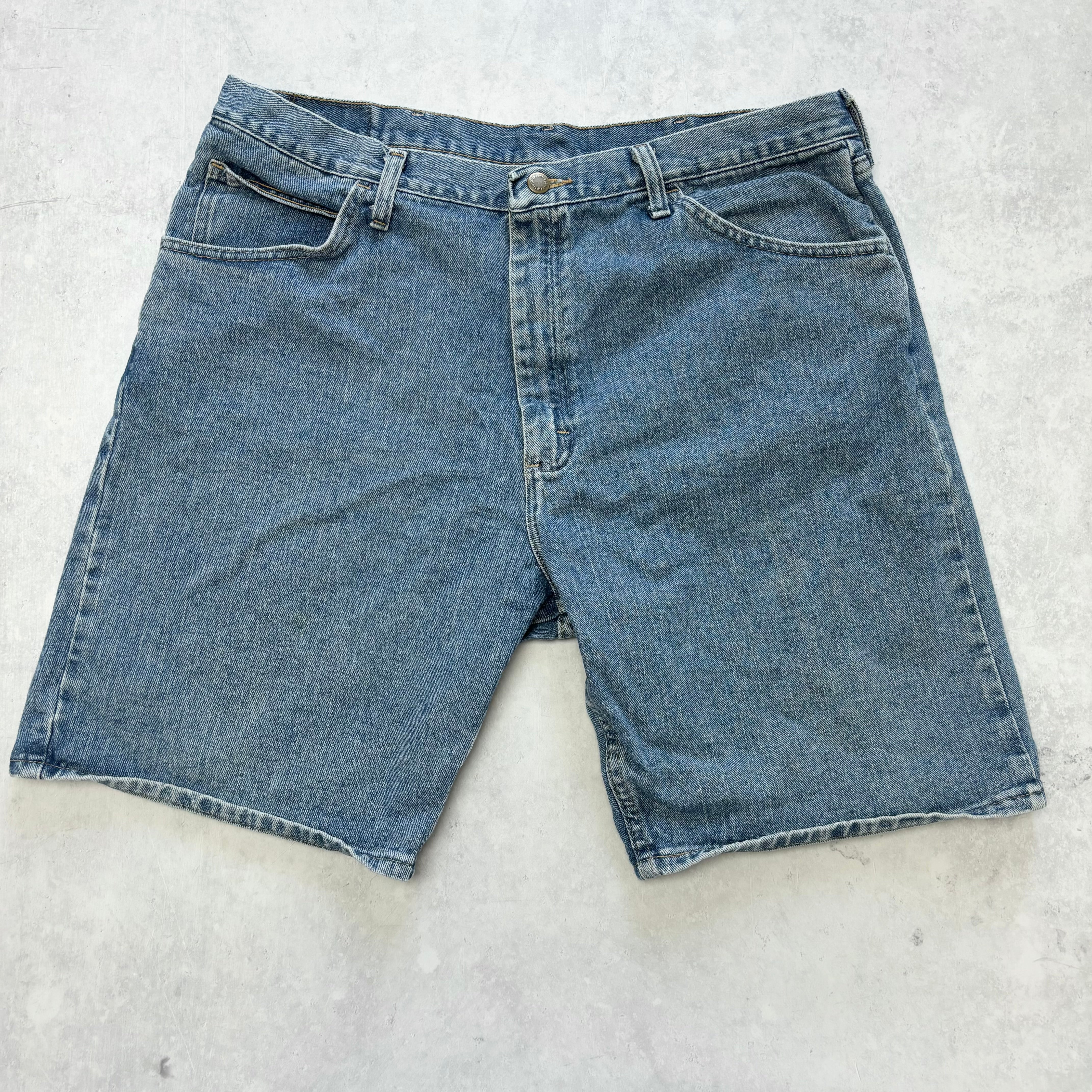 Vintage Wrangler Jorts W38 Mens Denim Shorts Mid Blue Baggy Relaxed Fit