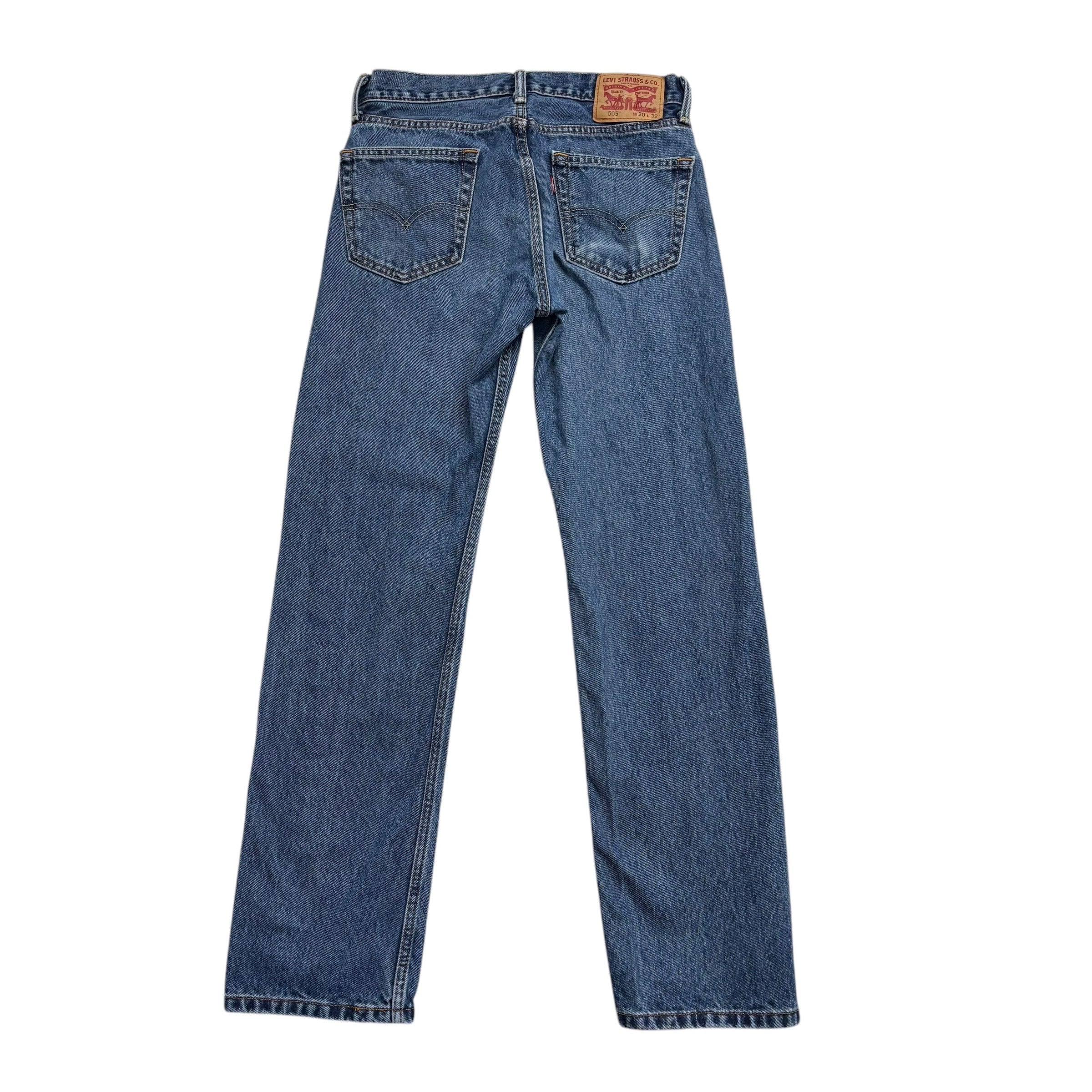 Levis 505 Jeans W30 L32 Mens Mid Blue Regular Straight Fit Denim (E)