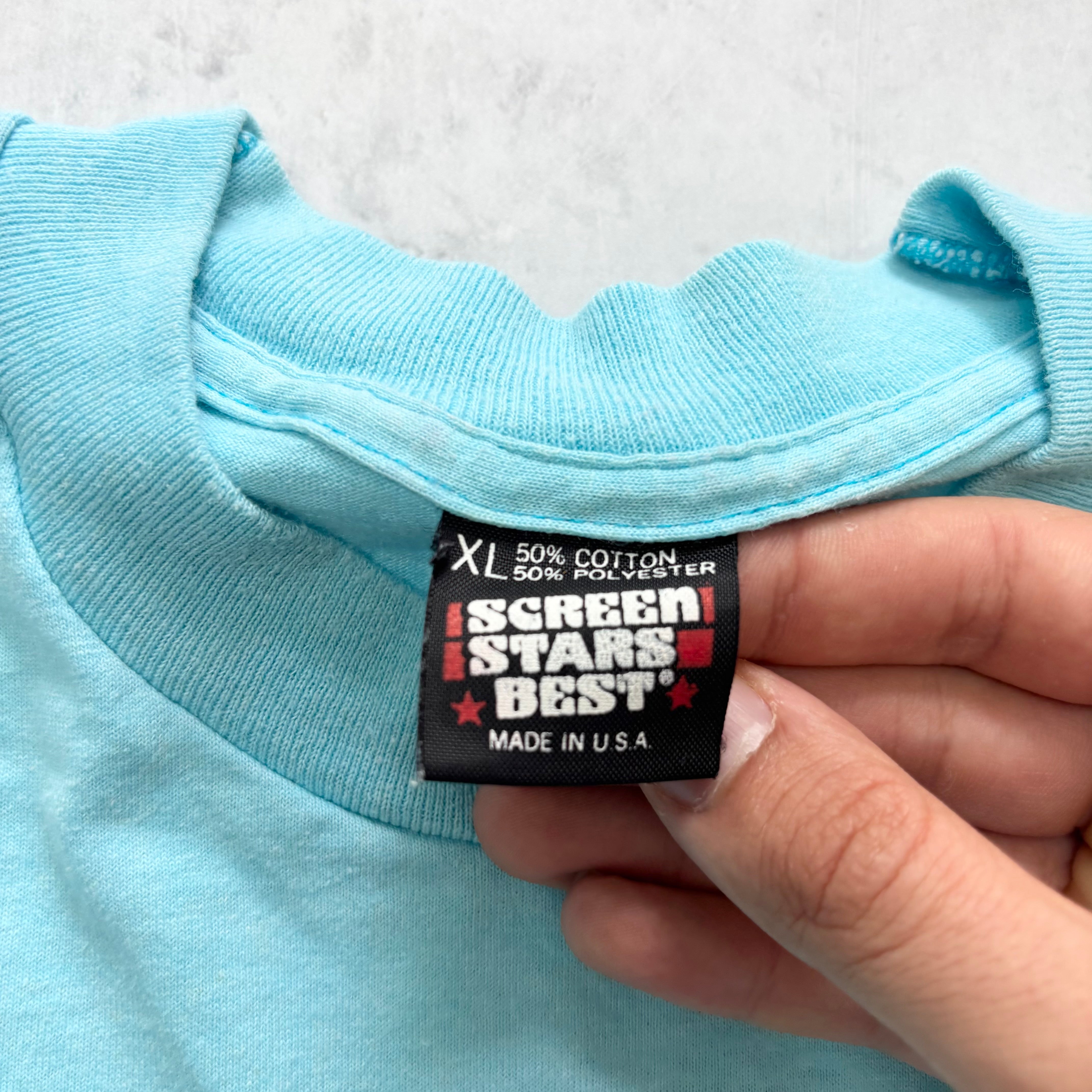 Vintage T Shirt Mens Large Blue Single Stitch Graphic Print 90s (F)