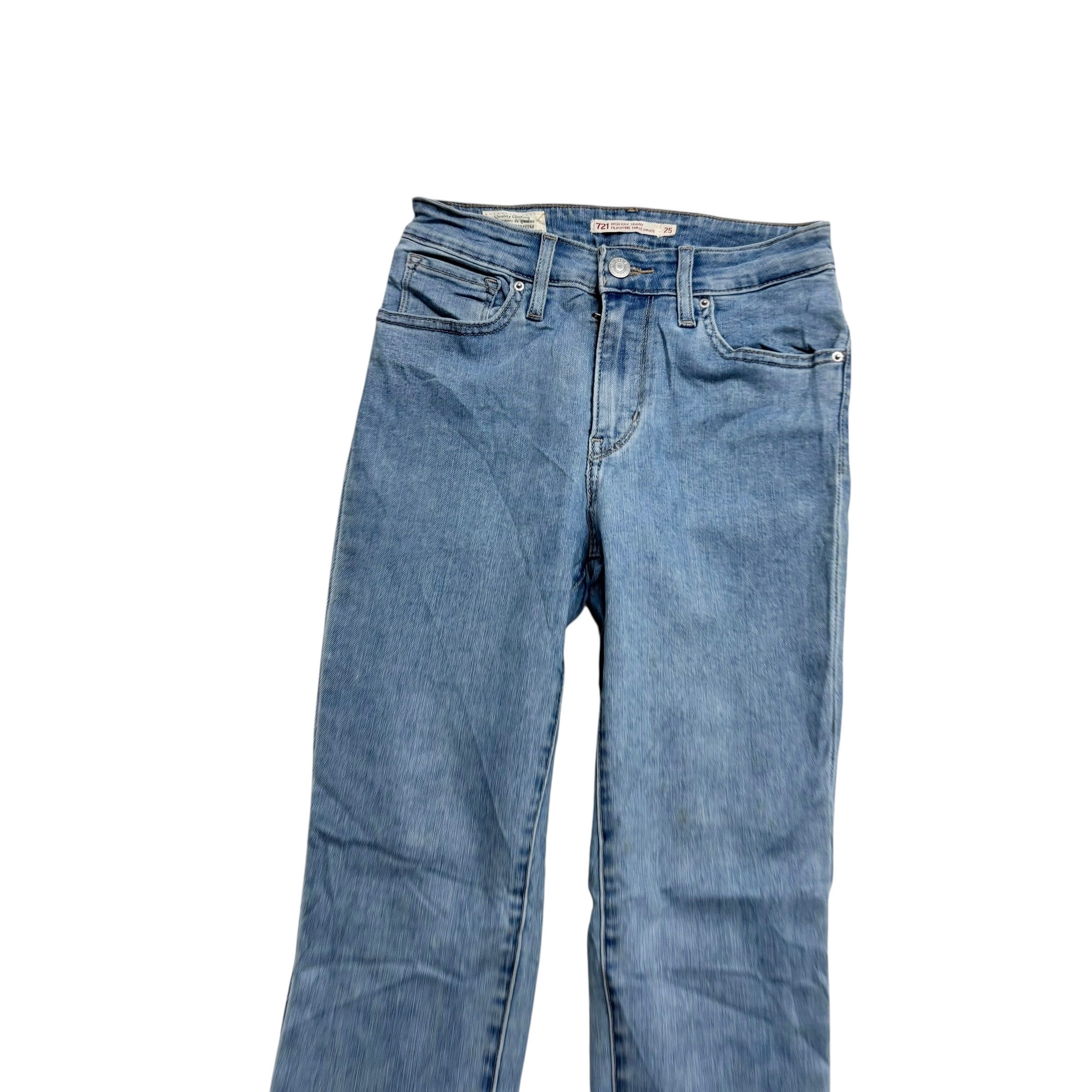 Levis 721 Jeans W24 L30 Womens High Rise Skinny Light Blue Stretch Denim