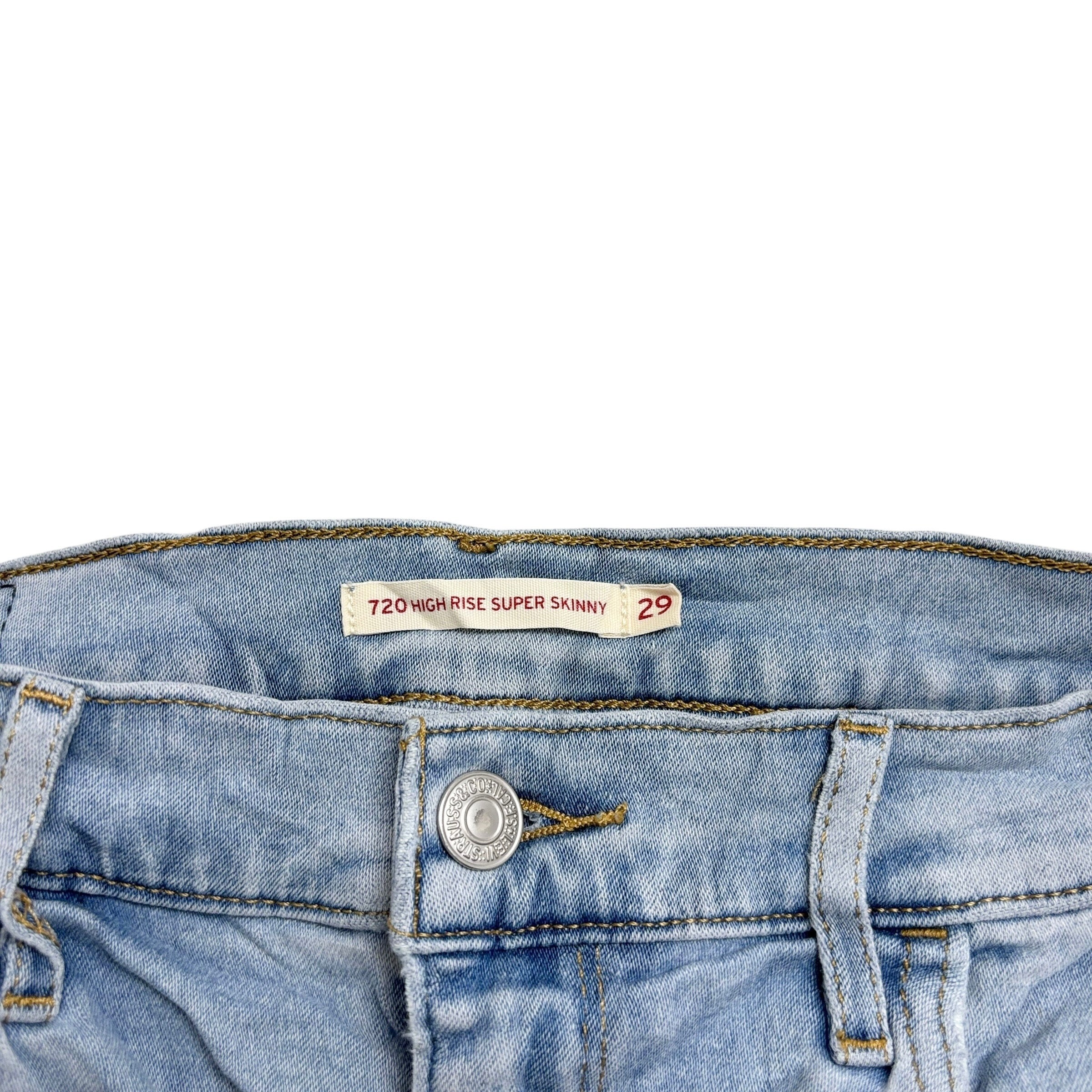 Levis 720 Jeans W29 L30 Womens High Rise Super Skinny Light Blue Stretch Denim (E)