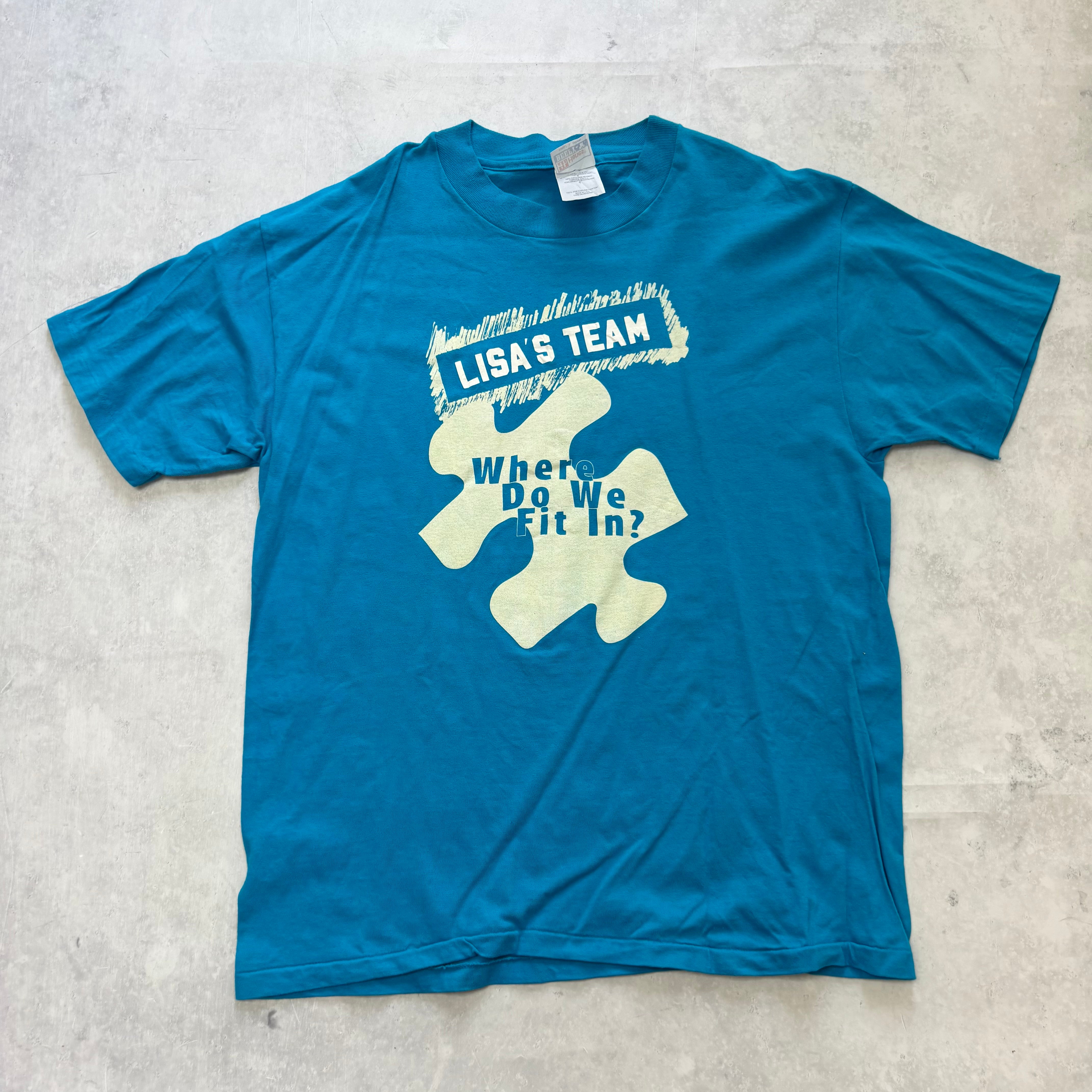 Vintage T Shirt Mens Large Blue Single Stitch Graphic Print 90s USA (E)