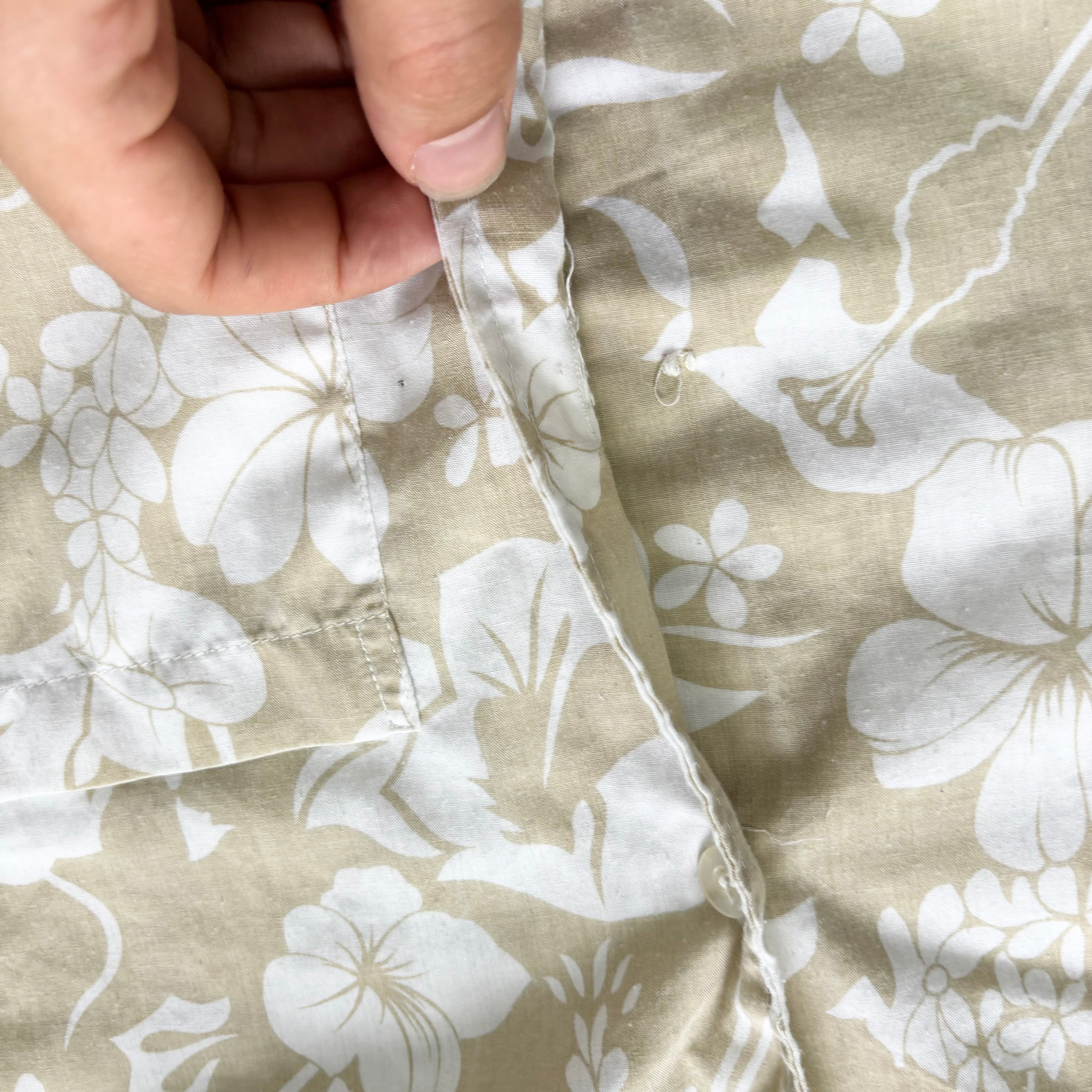 Vintage Hawaiian Shirt Mens Large Beige Floral Aloha Short Sleeve (F)