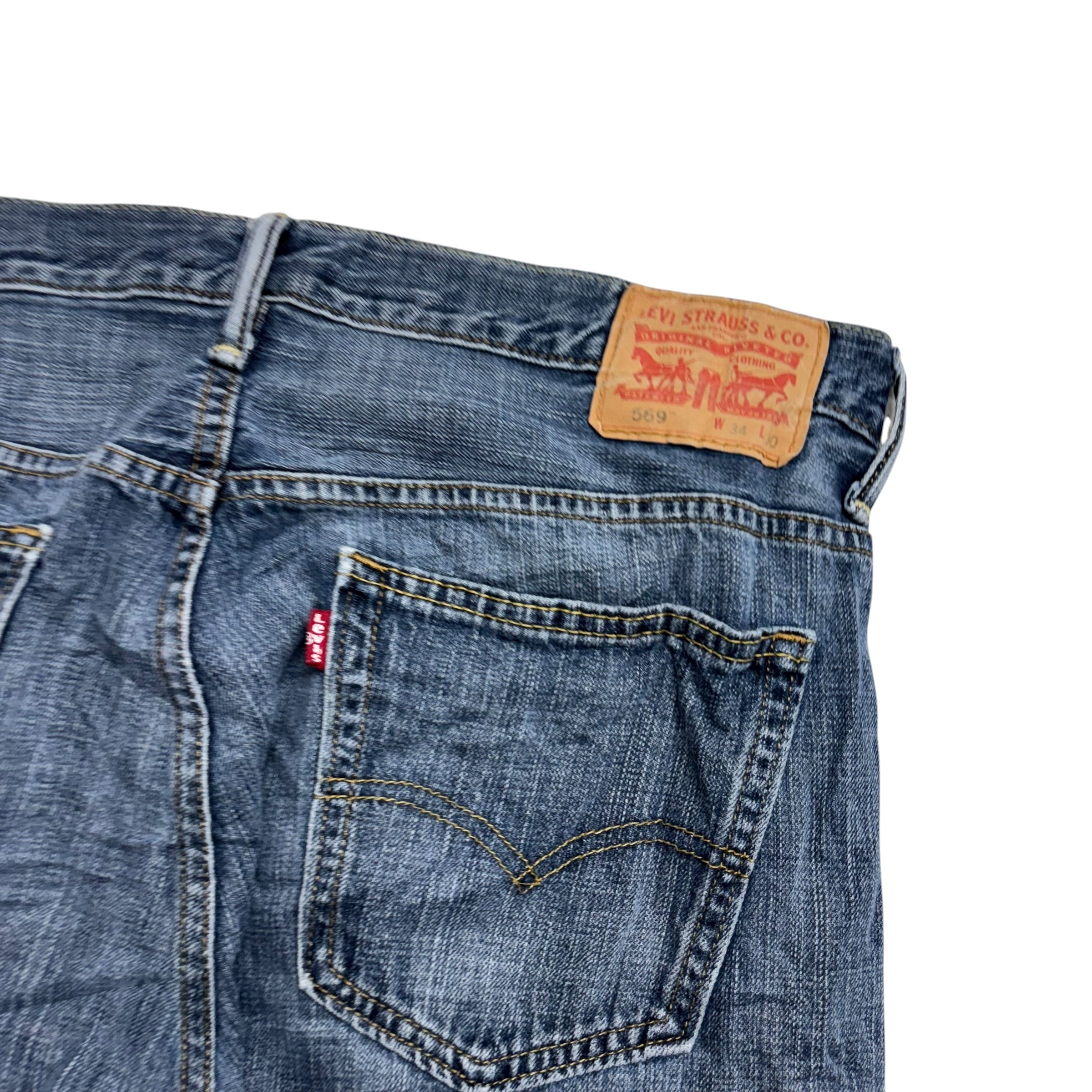 Levis 569 Jeans W34 L29 Mens Mid Blue Baggy Relaxed Straight Fit Denim